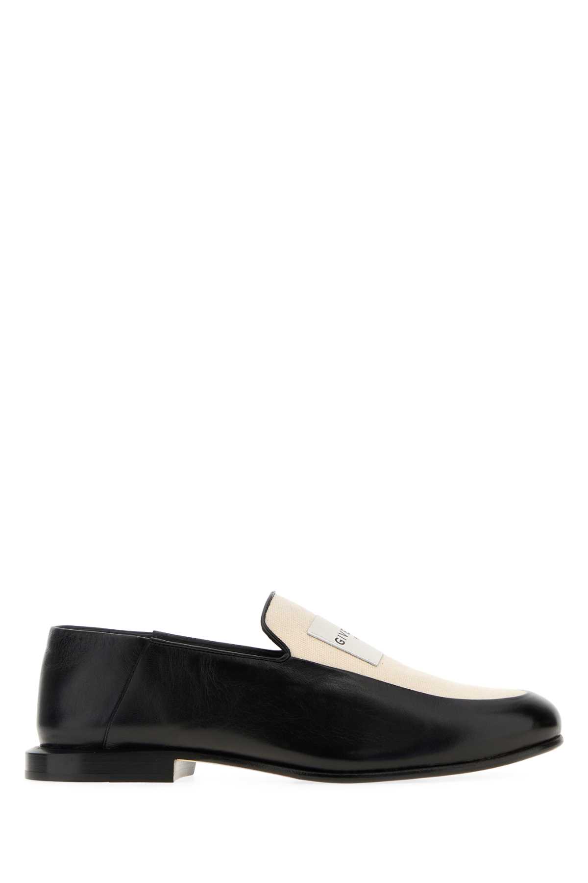 Two-tone Leather And Canvas Label Loafers