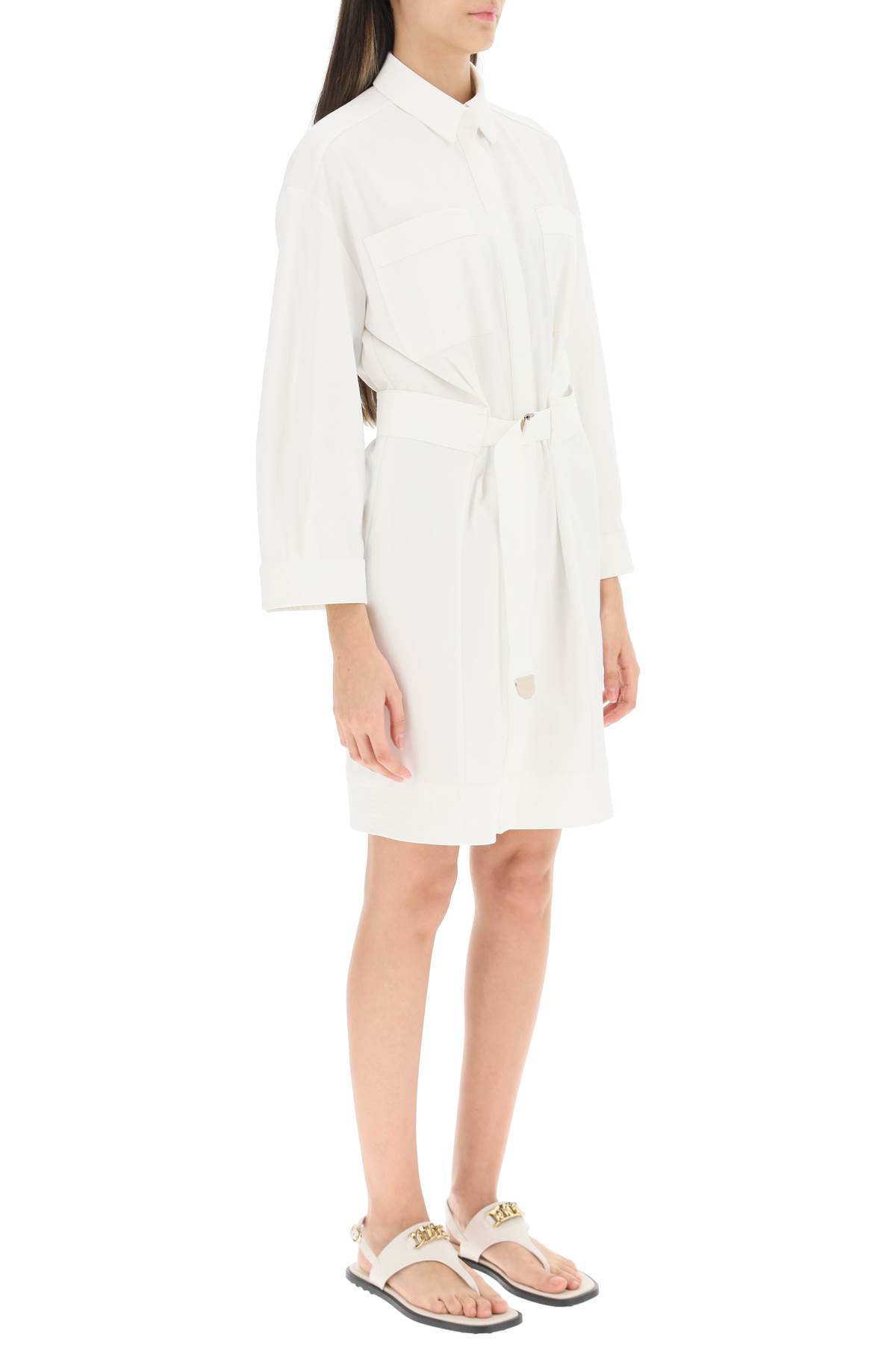 Shop Agnona Belted Twill Shirt Dress In White (white)