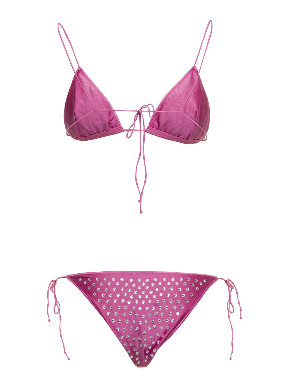gem Two Piece Pink Bikini Two Piece With Rhinestones In Stretch Polyamide Woman