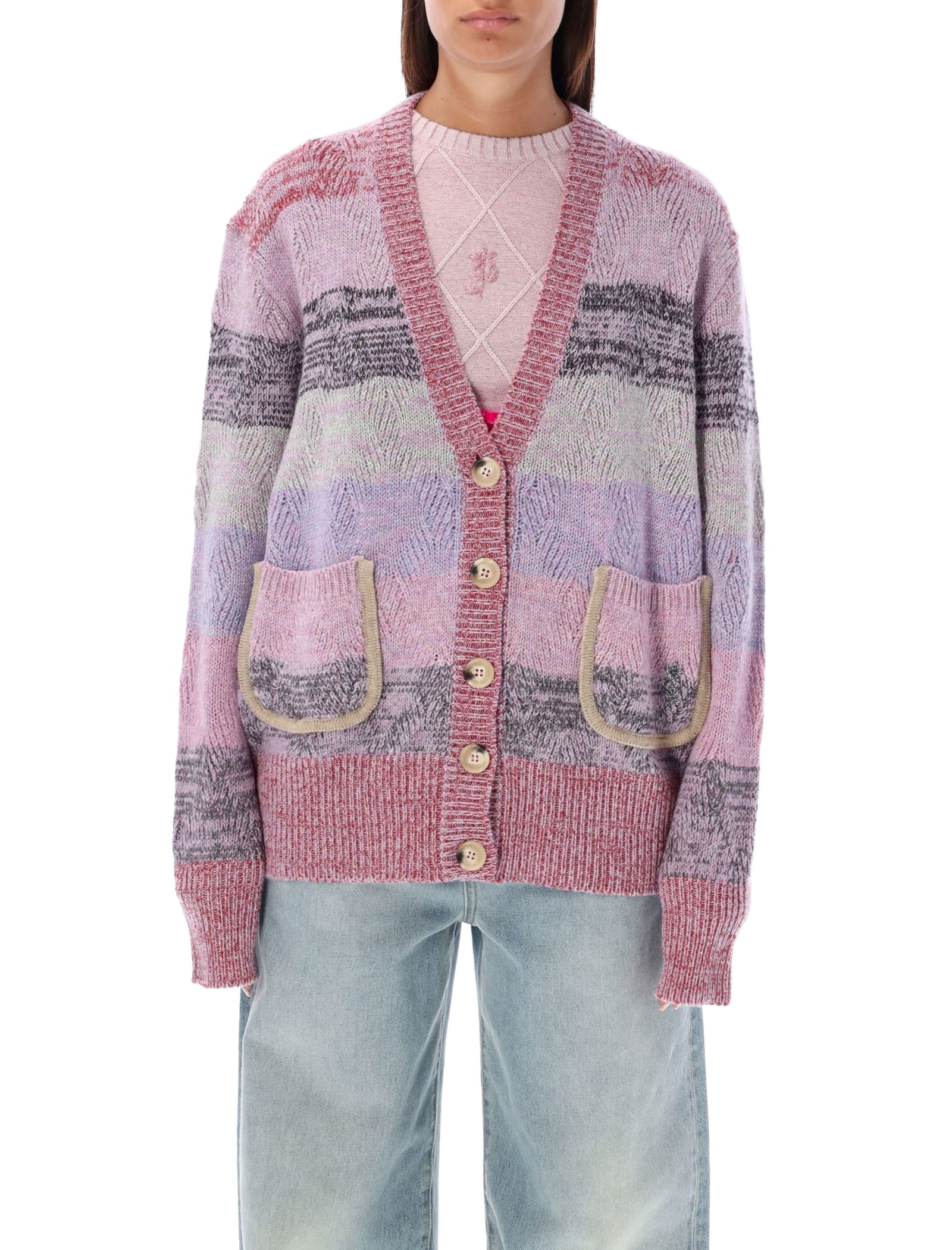 Shop Cormio Renato Oversized Embroidred Cardigan In Pink