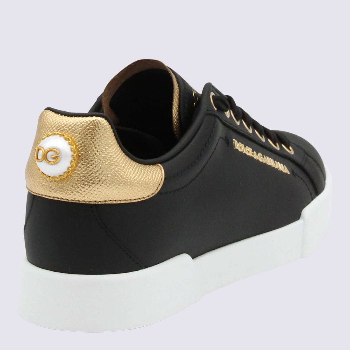 Shop Dolce & Gabbana Black Leather Portofino Sneakers In White