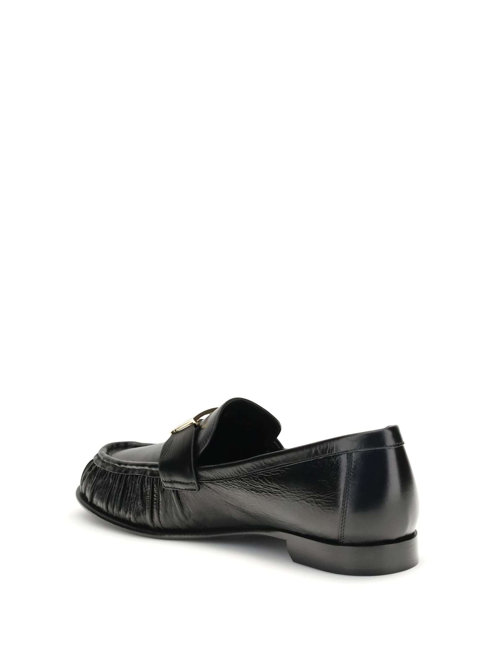 Fendi Nappa Leather Baguette Loafers Fringe Detail In Black