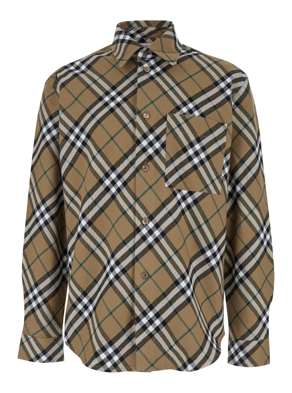 Shop Burberry Beige Shirt With Classic Collar And All-over Check Motiv In Cotton Man In Multicolor