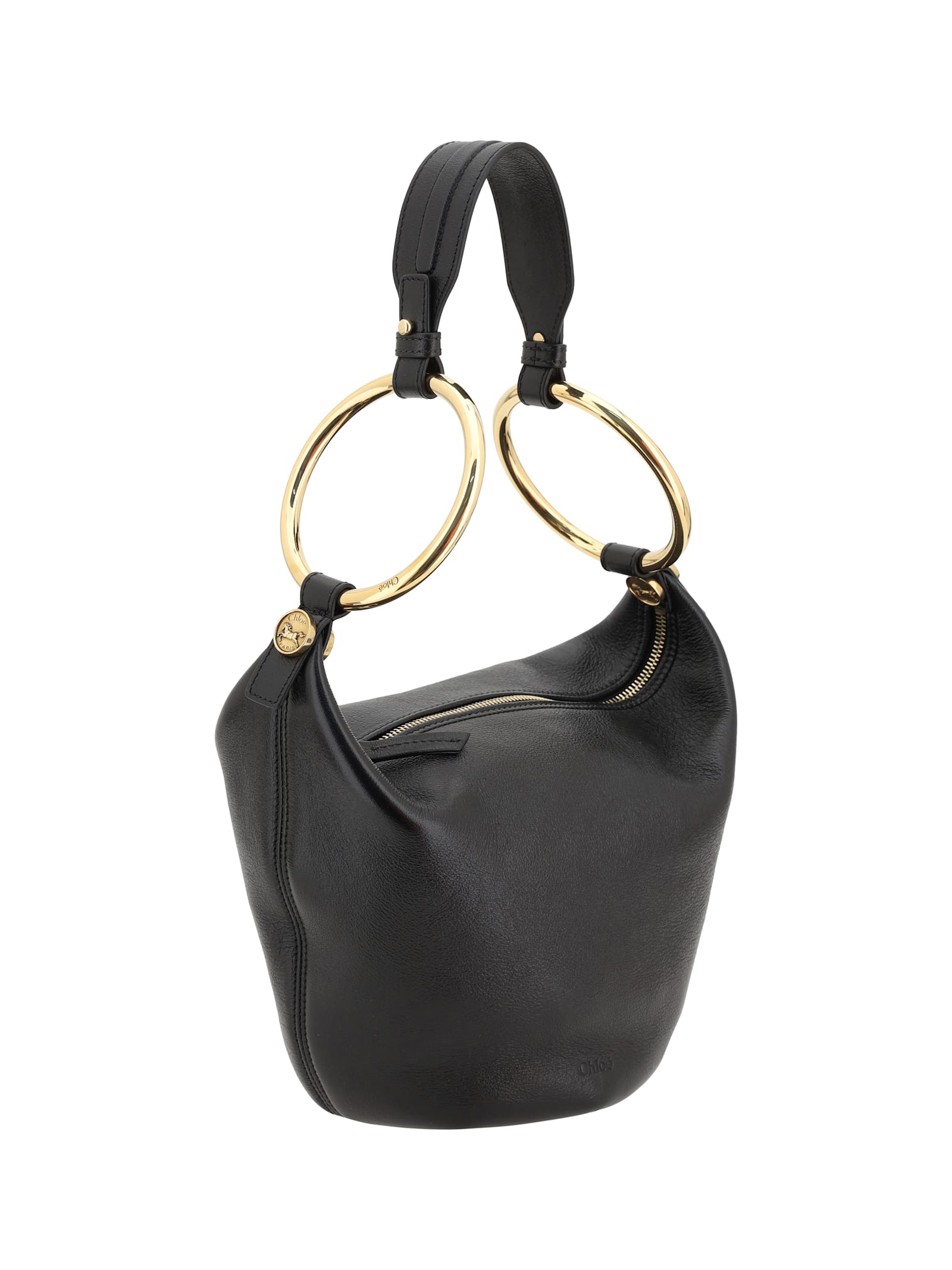 Chloé Bracelet Zip Shoulder Bag In Grained Buffalo Leather In Black