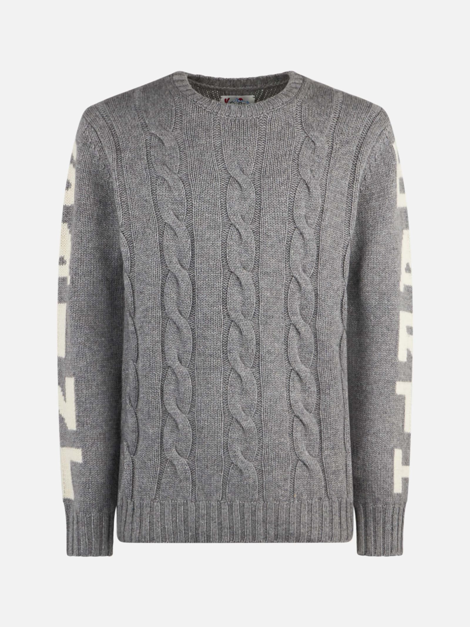 Mc2 Saint Barth Man Heavyweight Creweneck Braided Grey Sweater In Grey