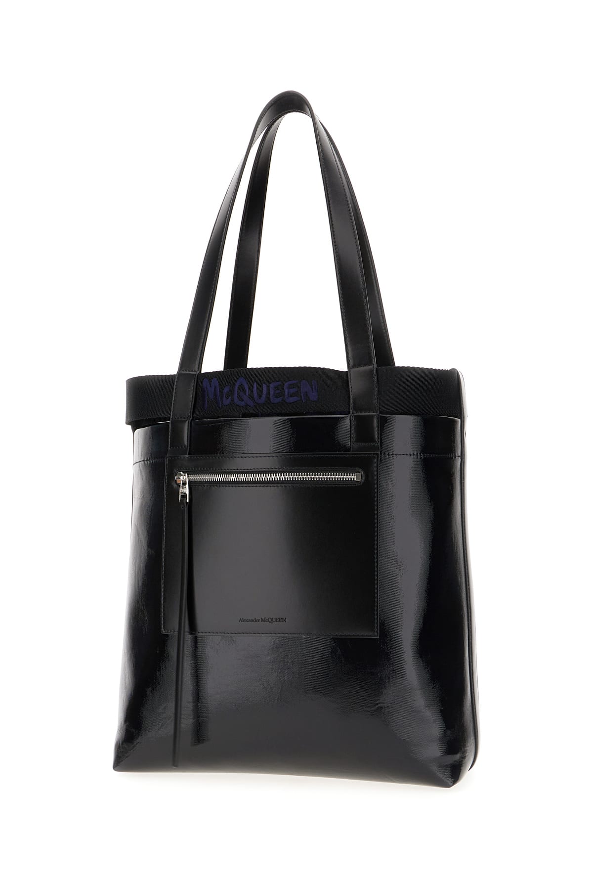 Shop Alexander Mcqueen Black Fabric Shopping Bag In Black Blue