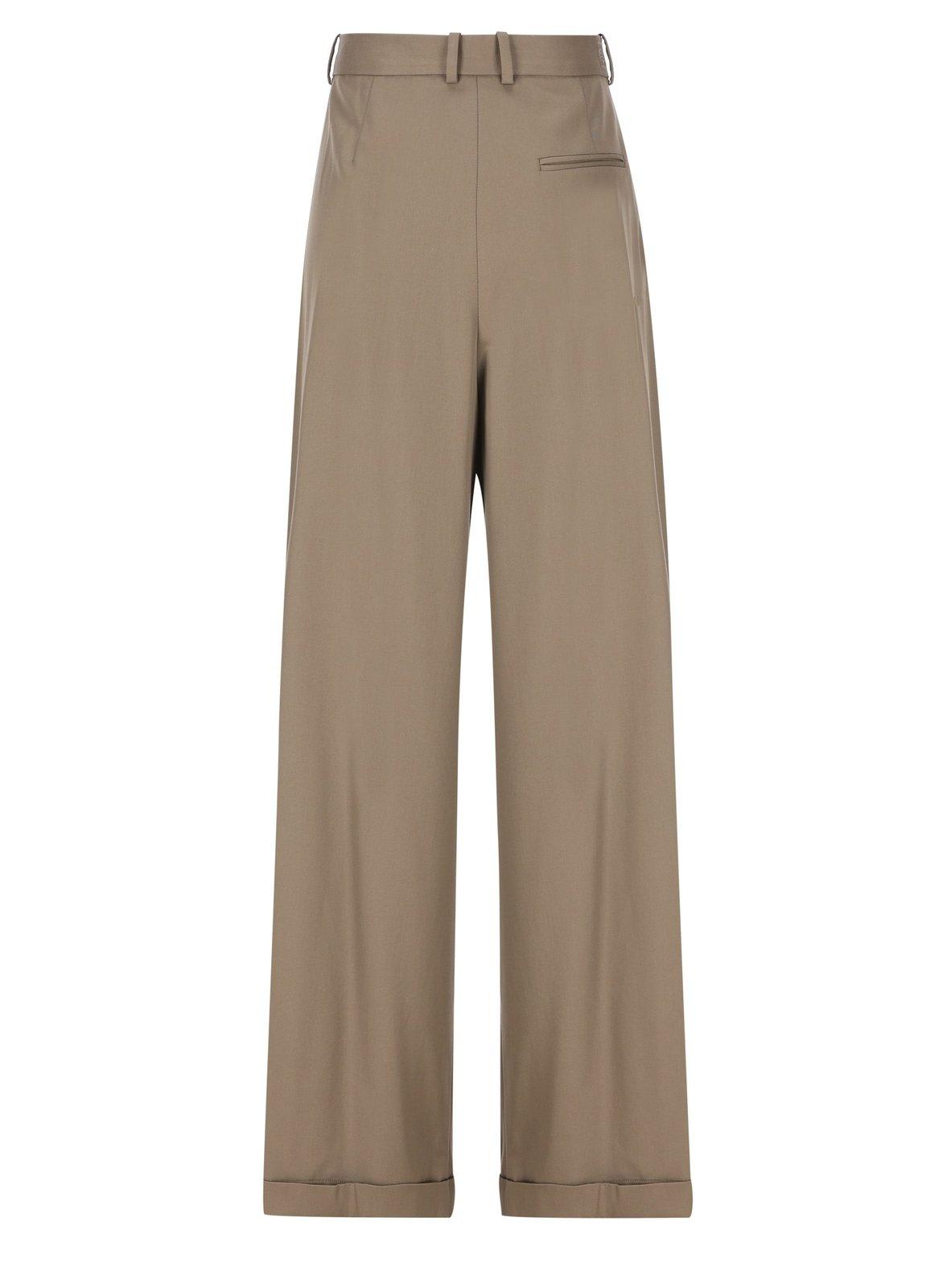 Shop Loewe Mid-rise Pleated Trousers In Khaki Brown