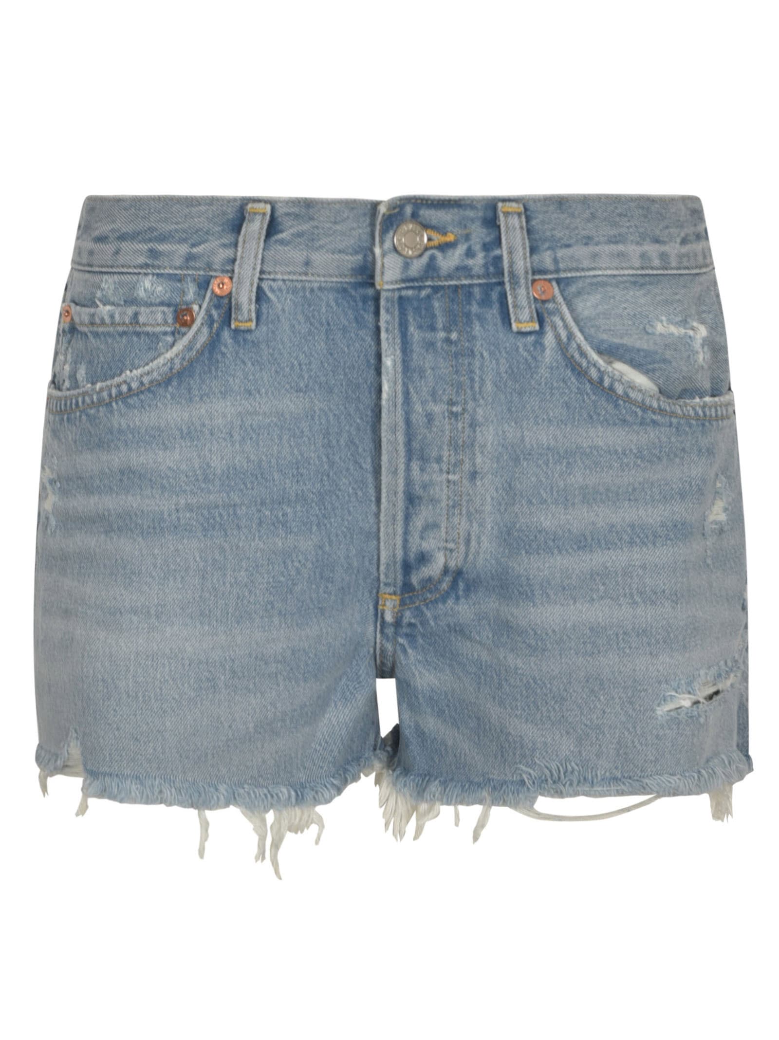 Shop Agolde Distressed Denim Shorts In Swap