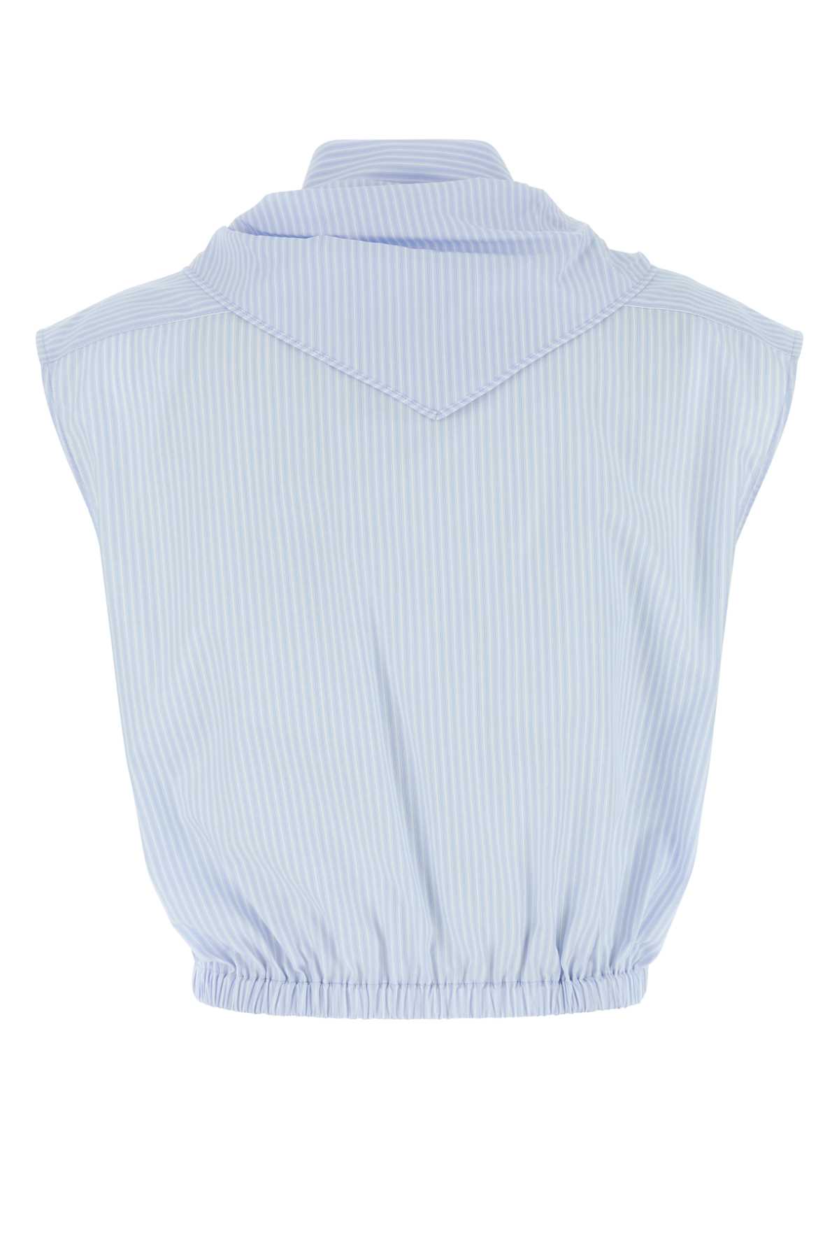 Miu Miu Embroidered Poplin Shirt In Blue