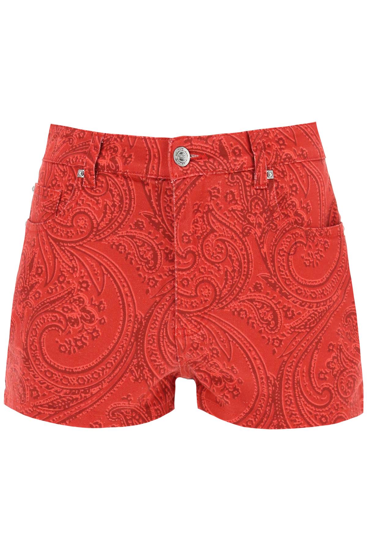 Shop Etro Paisley Denim Shorts In Red (red)