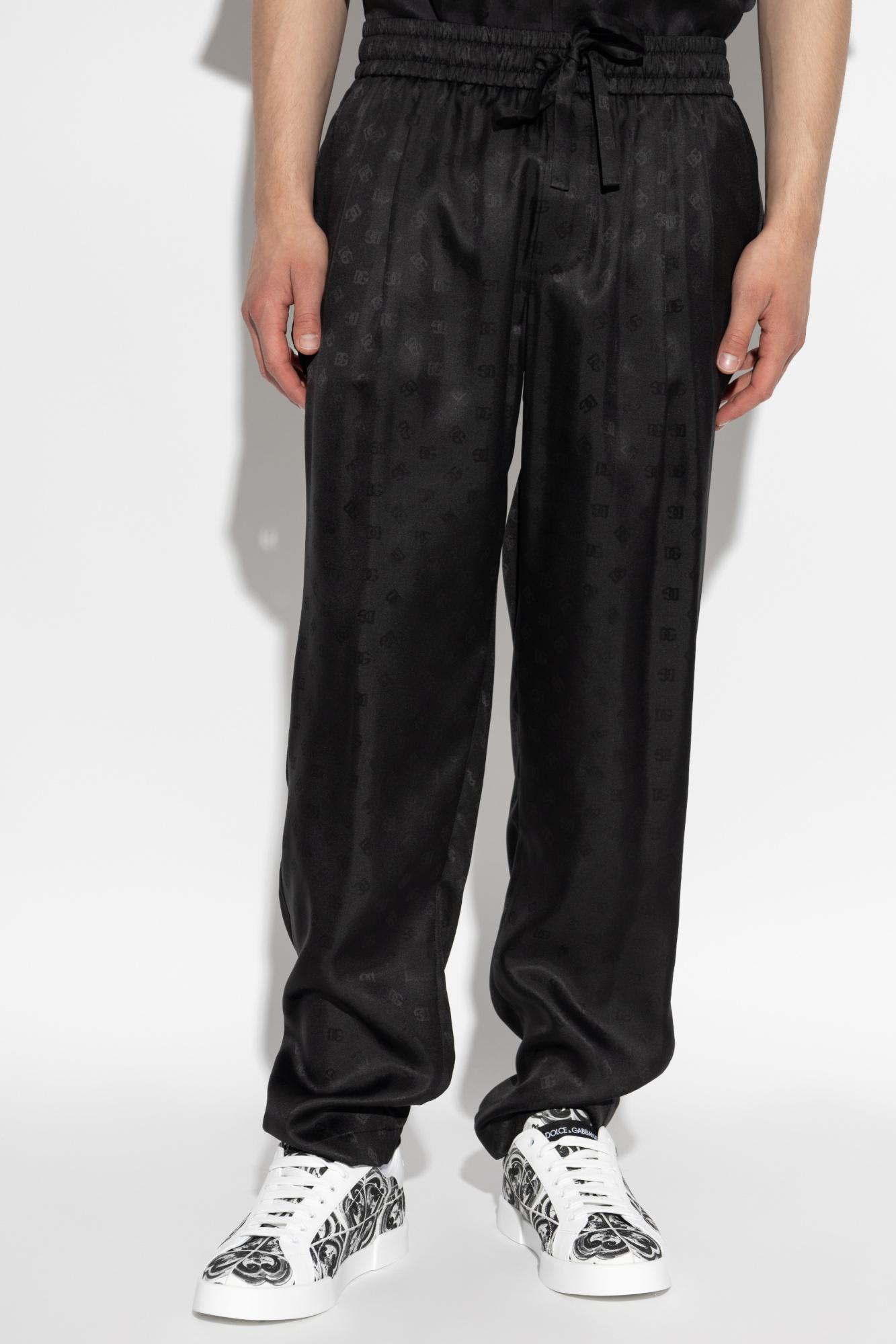 Dolce & Gabbana Silk Trousers With Monogram In Black