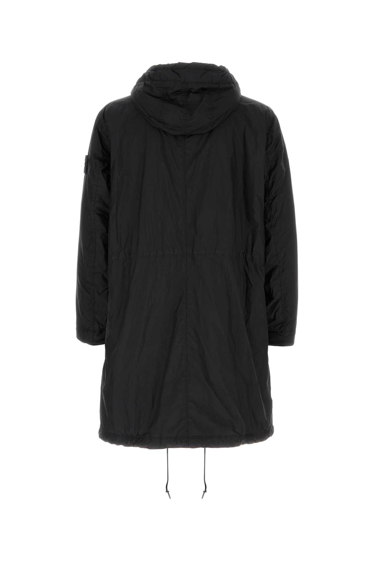 Stone Island Hooded Long Parka Front Pockets In Black