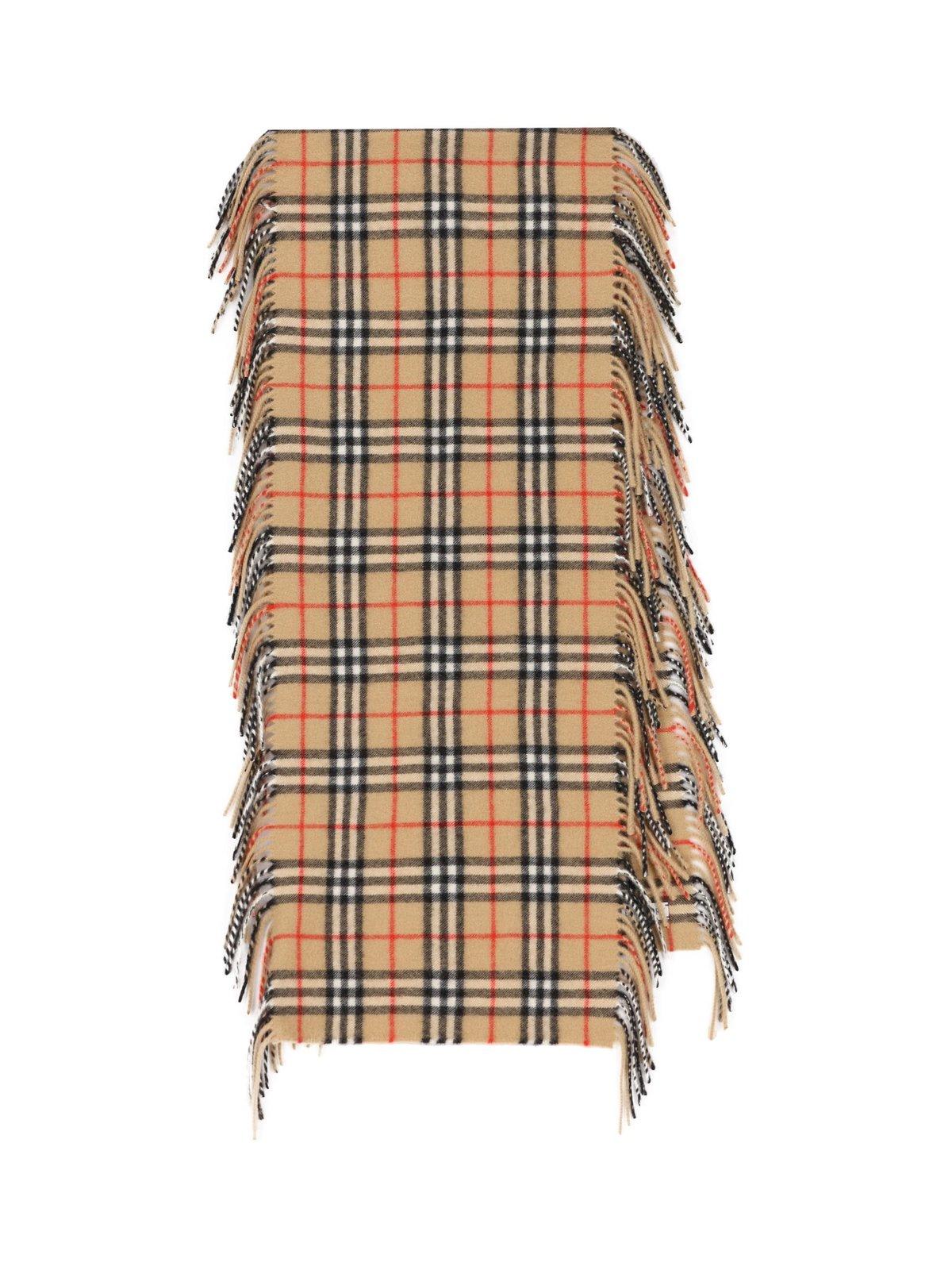 Burberry Nova-check Fringed Scarf In Beige