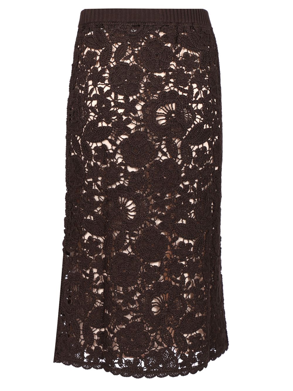 P.a.r.o.s.h . Delicate Lace Midi Skirt With Floral Patterns In Brown