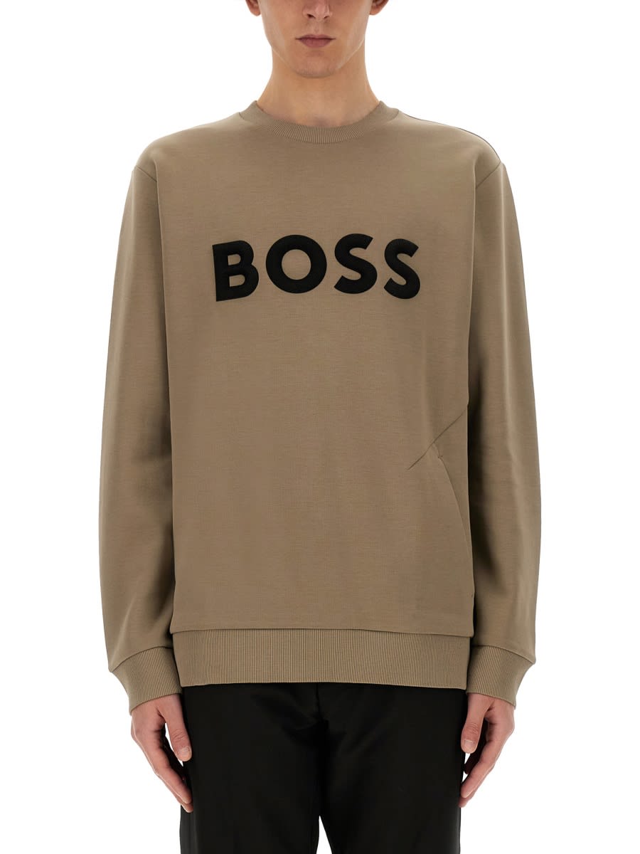 Shop Hugo Boss Sweatshirt With Logo In Green