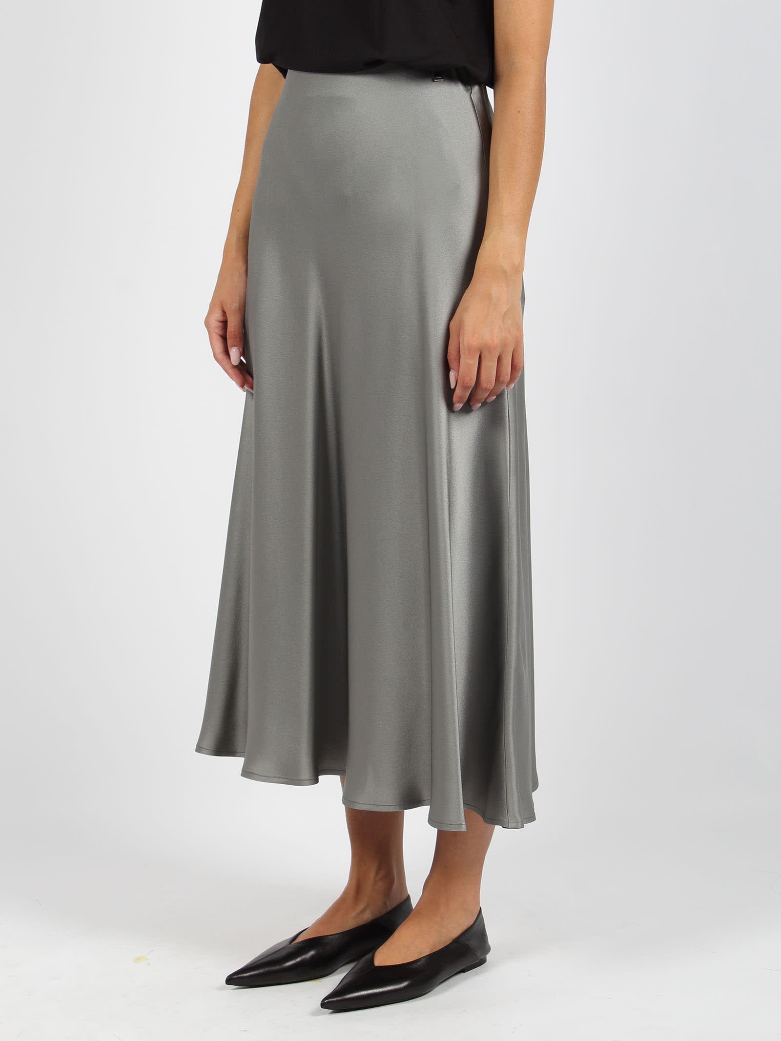 Shop Herno Satin Fluid Skirt In Grey