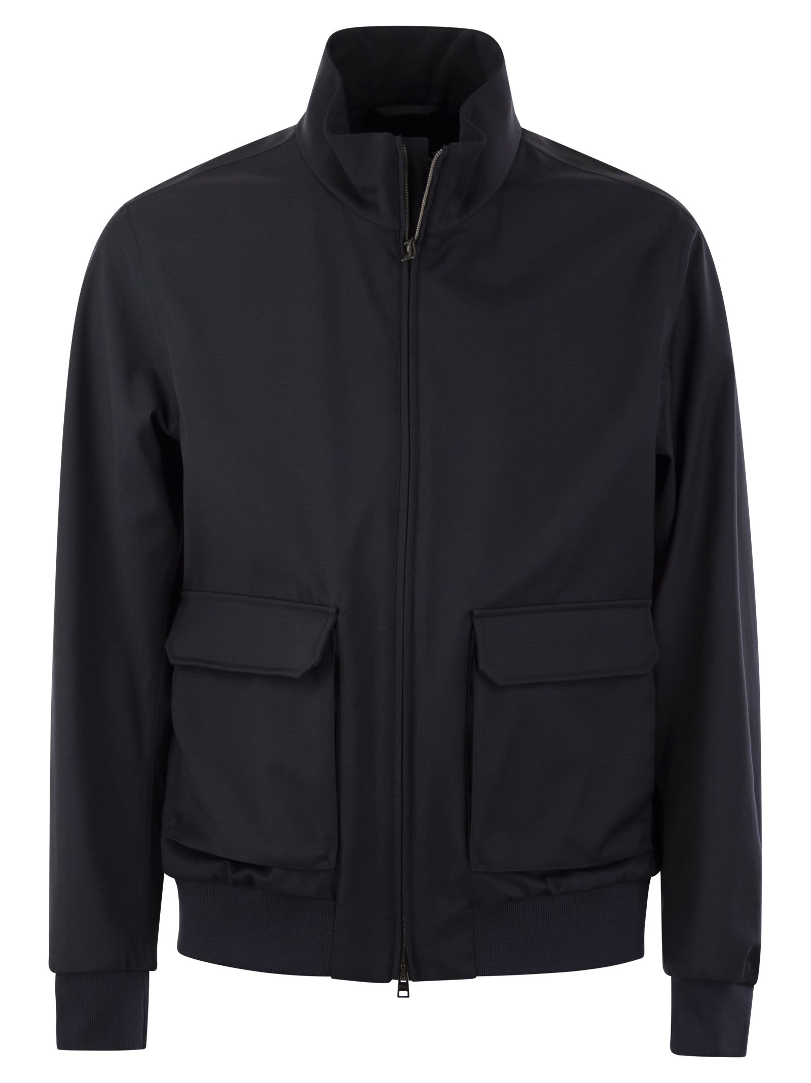 Shop Herno Storm Wool Layered Bomber Jacket In Blue