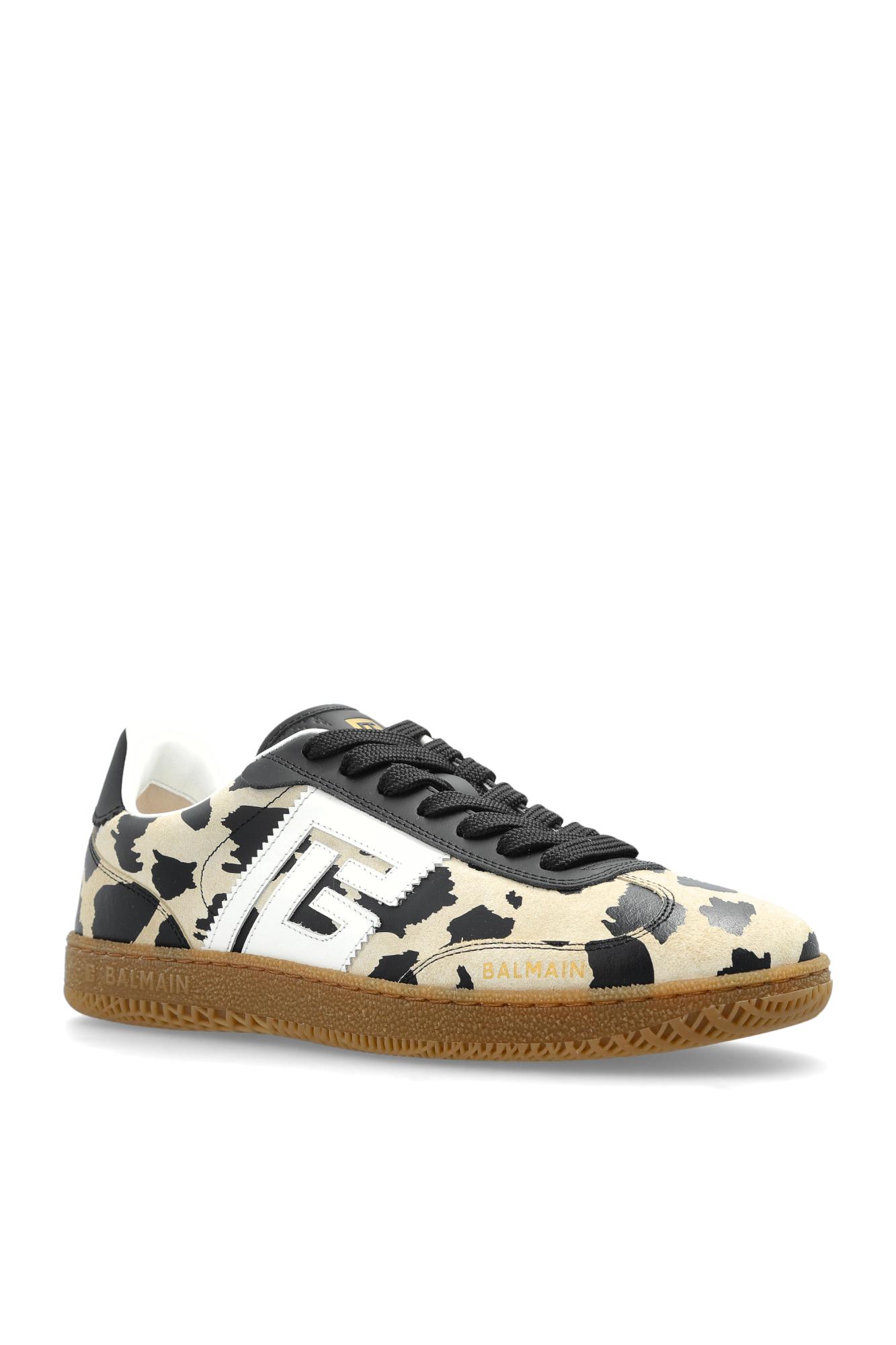 Balmain Swan Snow Leopard-print Suede Low-top Sneakers In Multi