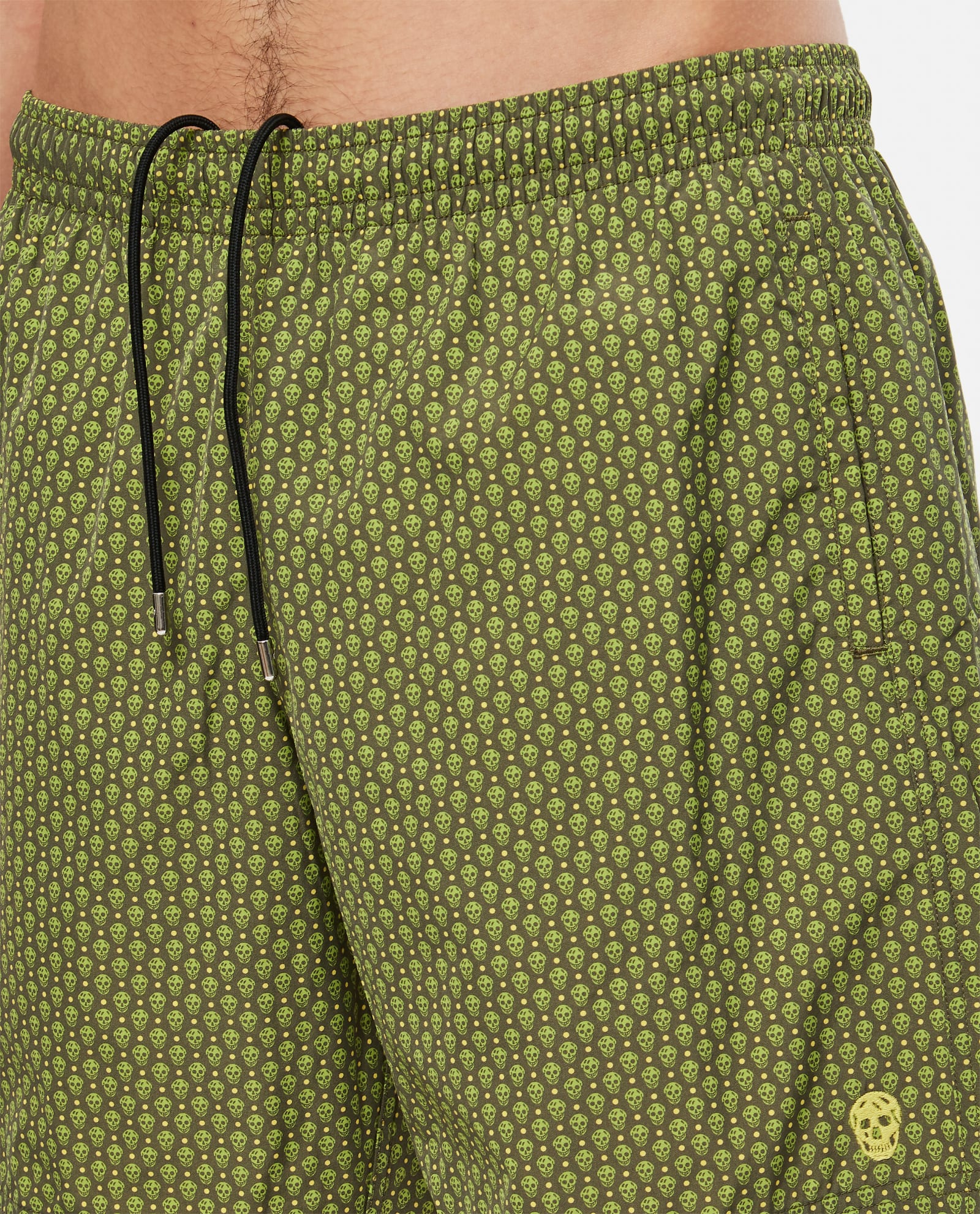 Alexander Mcqueen Green Dots Skull Swim Shorts In Green
