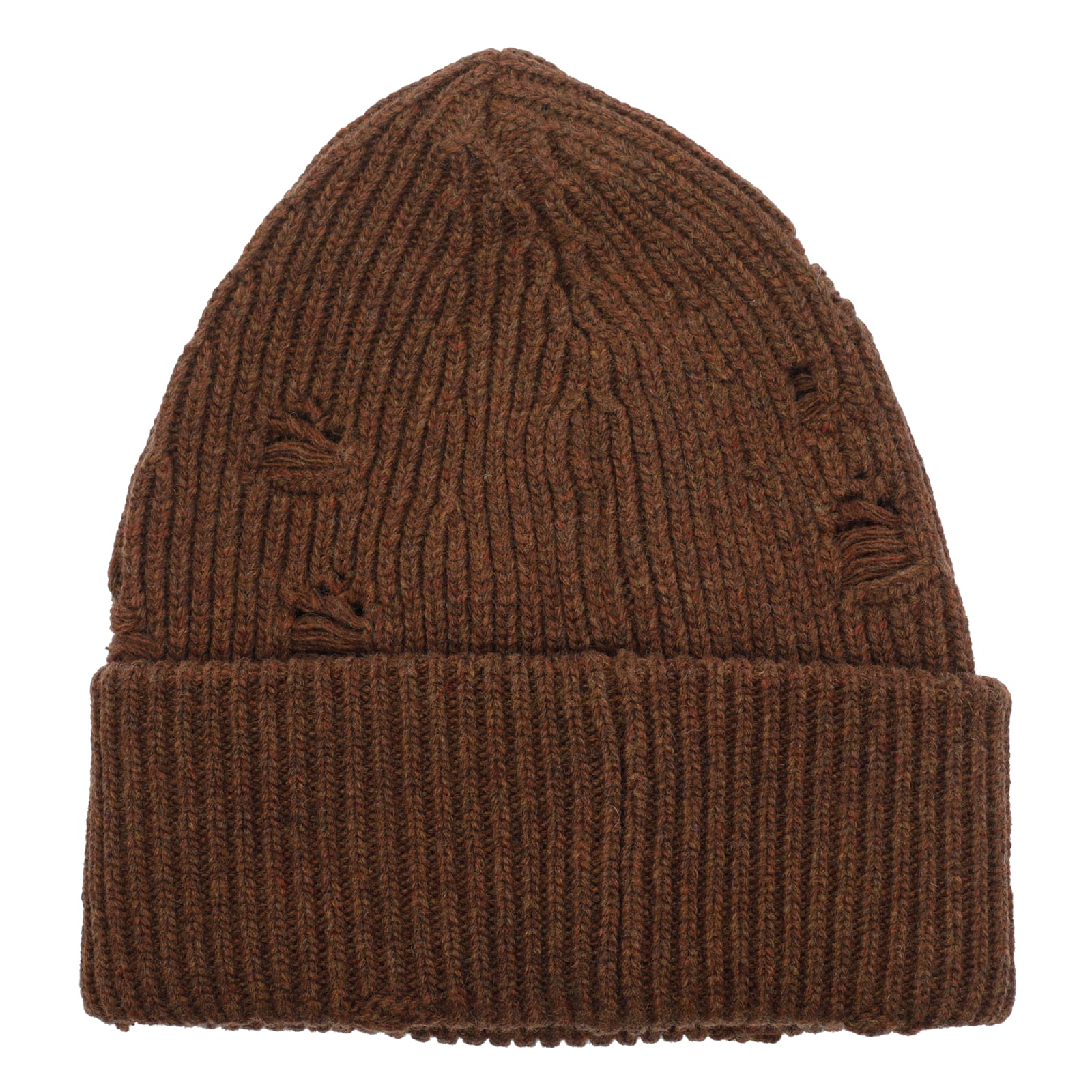 Mm6 Maison Margiela Wool Blend Beanie Hat With Distressed Effect In Brown