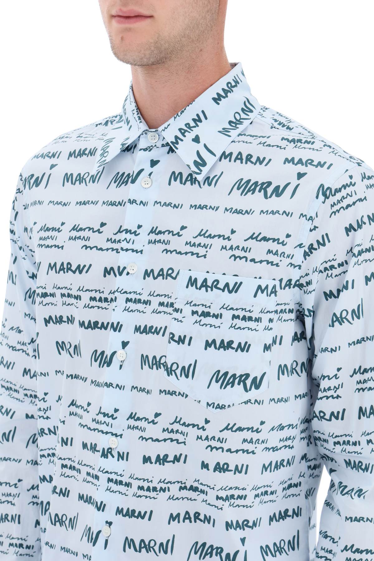 Shop Marni Shirt With Logo Lettering Motif In Arctic (light Blue)