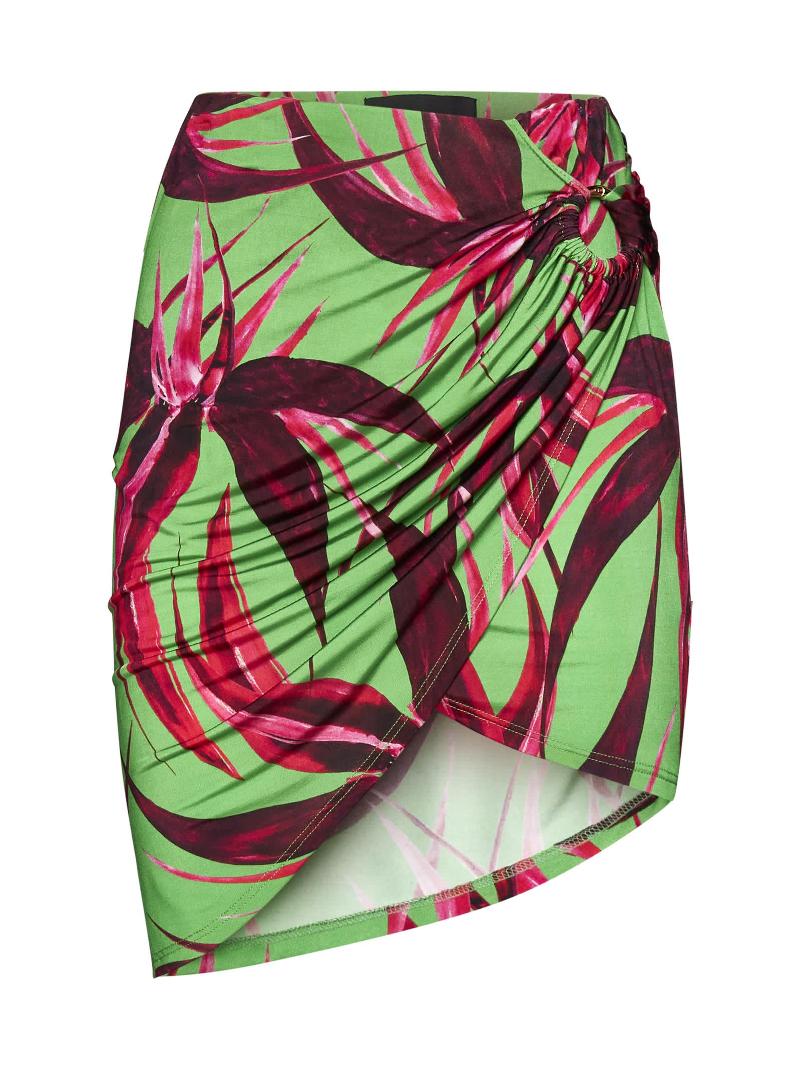Louisa Ballou Coastline Print Viscose Miniskirt In Red Green Flower