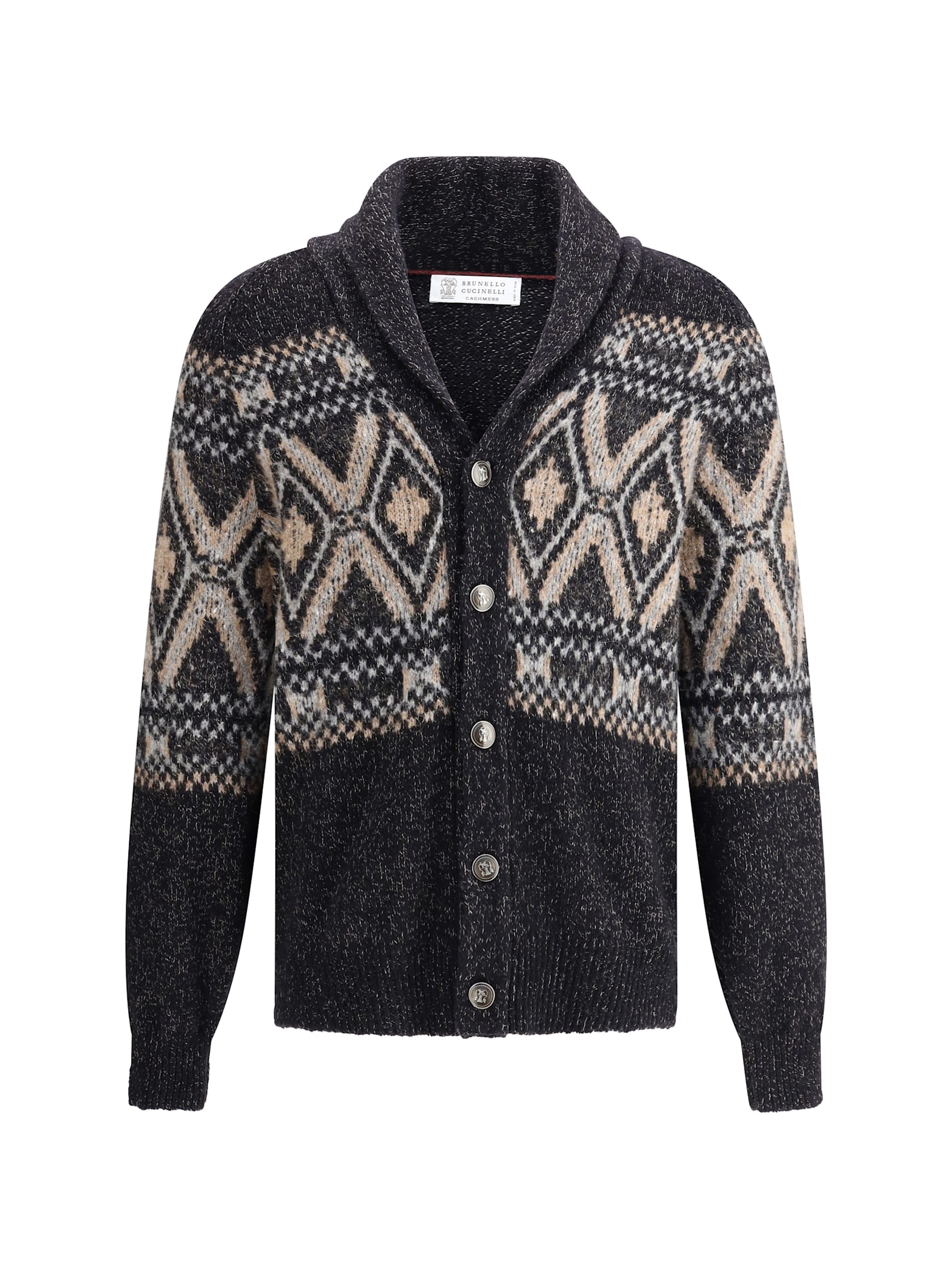 Brunello Cucinelli Geometric Jacquard Cardigan Sweaters And Cardigans Multicolor In Multi