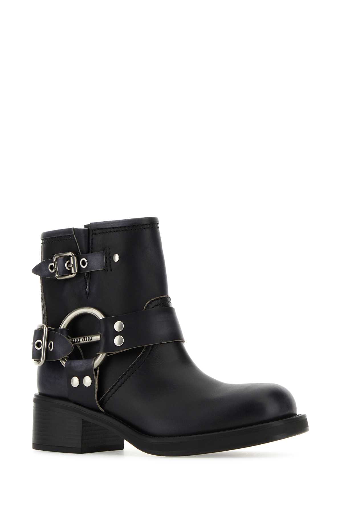 Shop Miu Miu Black Leather Ankle Boots In Nero