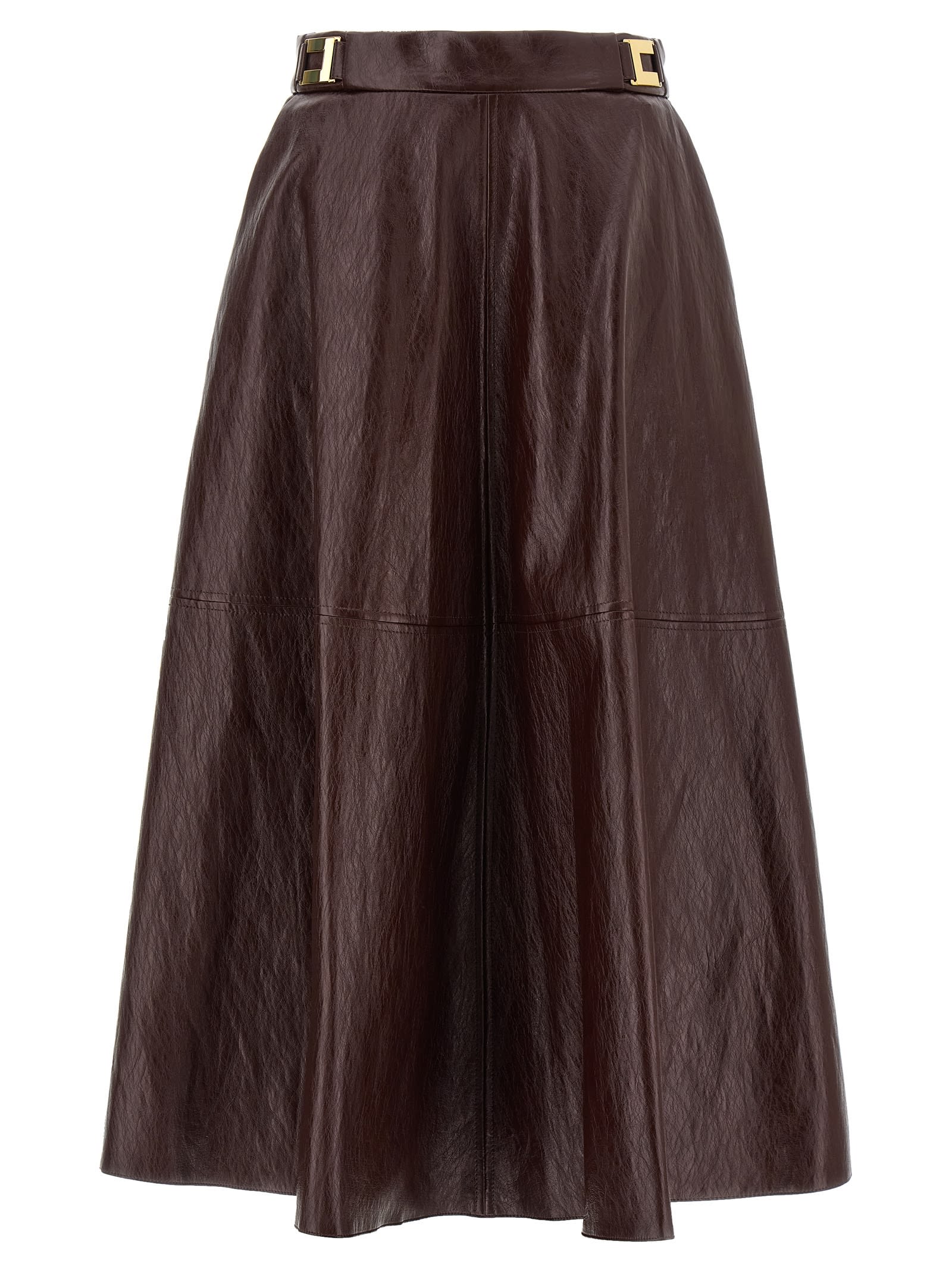Elisabetta Franchi A-line Silhouette Skirt With Metallic Buckle Detail In Brown