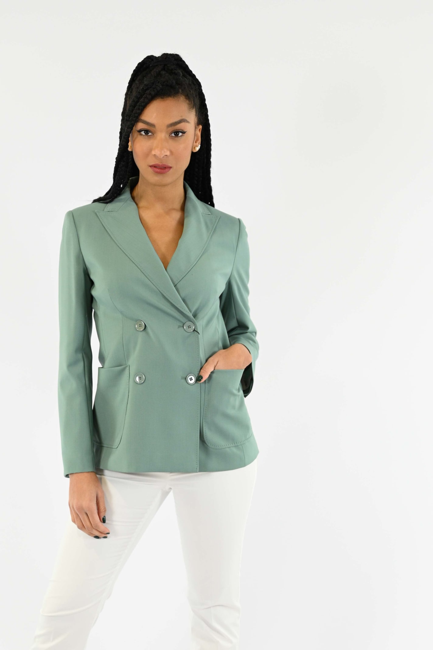 Double-breasted Blazer Jacket In Salvia