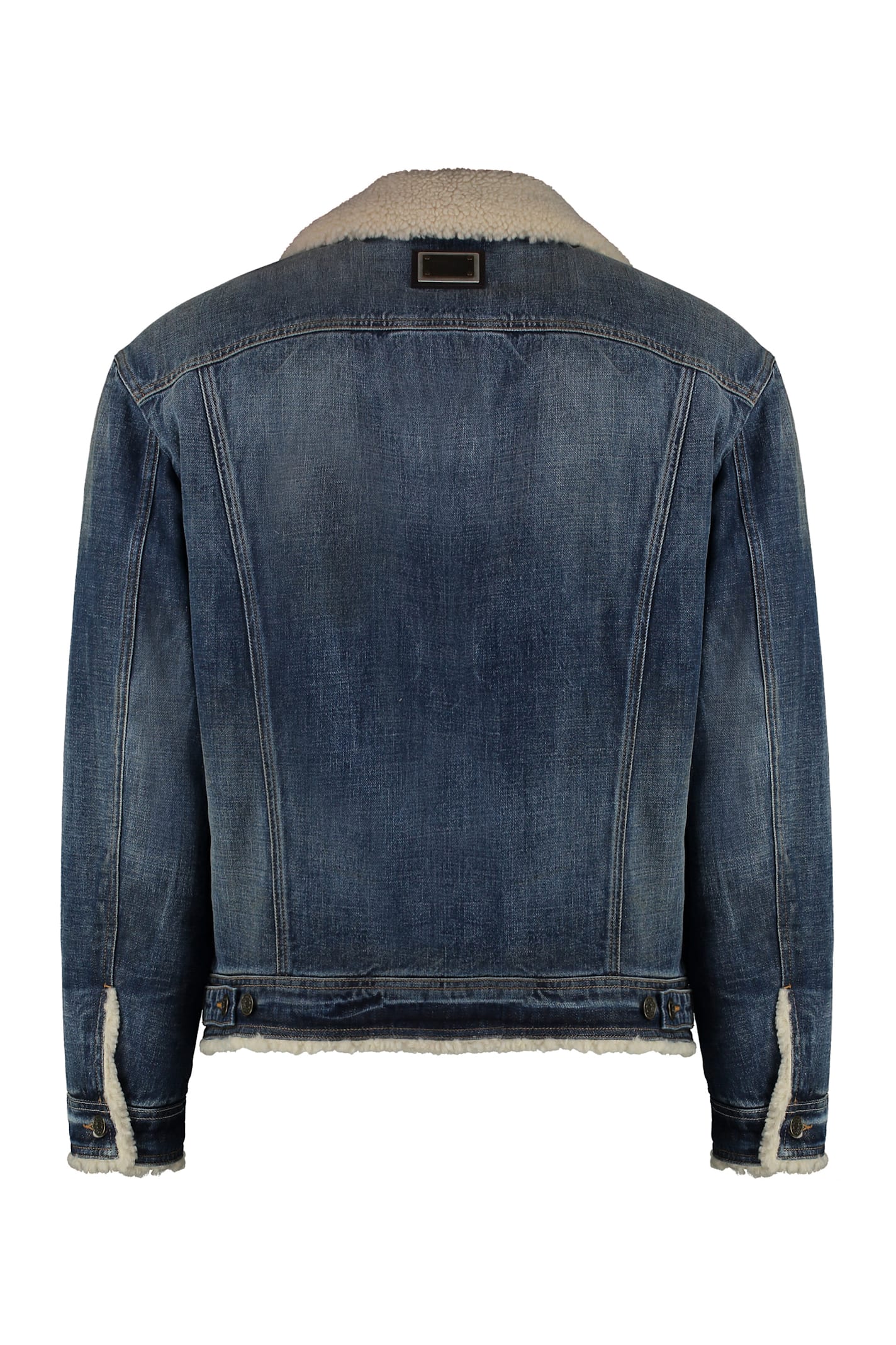Dolce & Gabbana Buttoned Denim Jacket With Faux Shearling Finish In Denim
