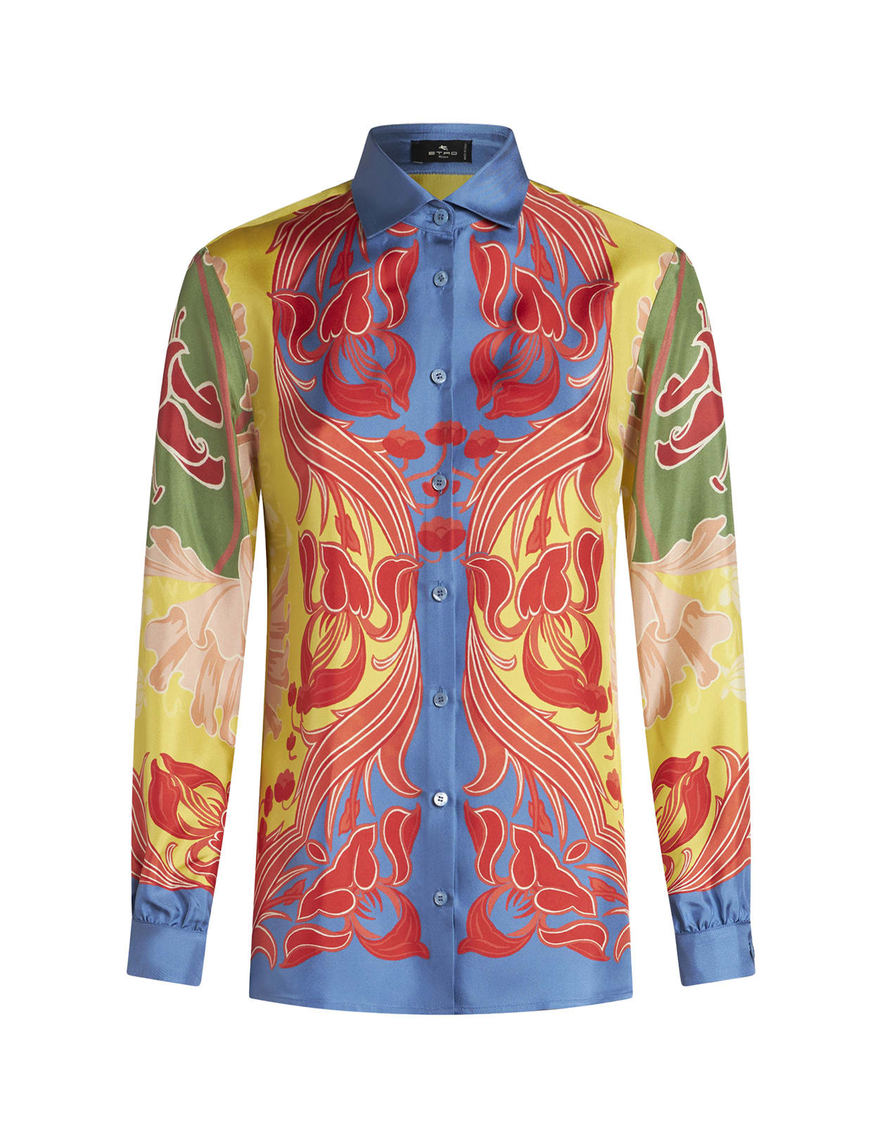 Shop Etro Yellow Silk Twill Shirt With Print