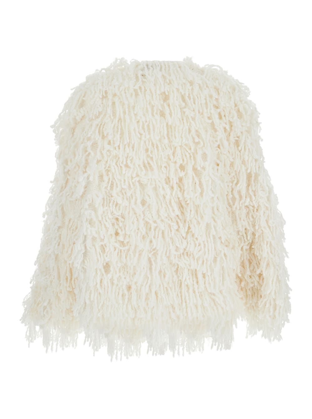 Loulou Studio Gabin Wihte Sweater With Round Neck And All-over Fringed Embellishments In Wool Blend Woman In Neutral