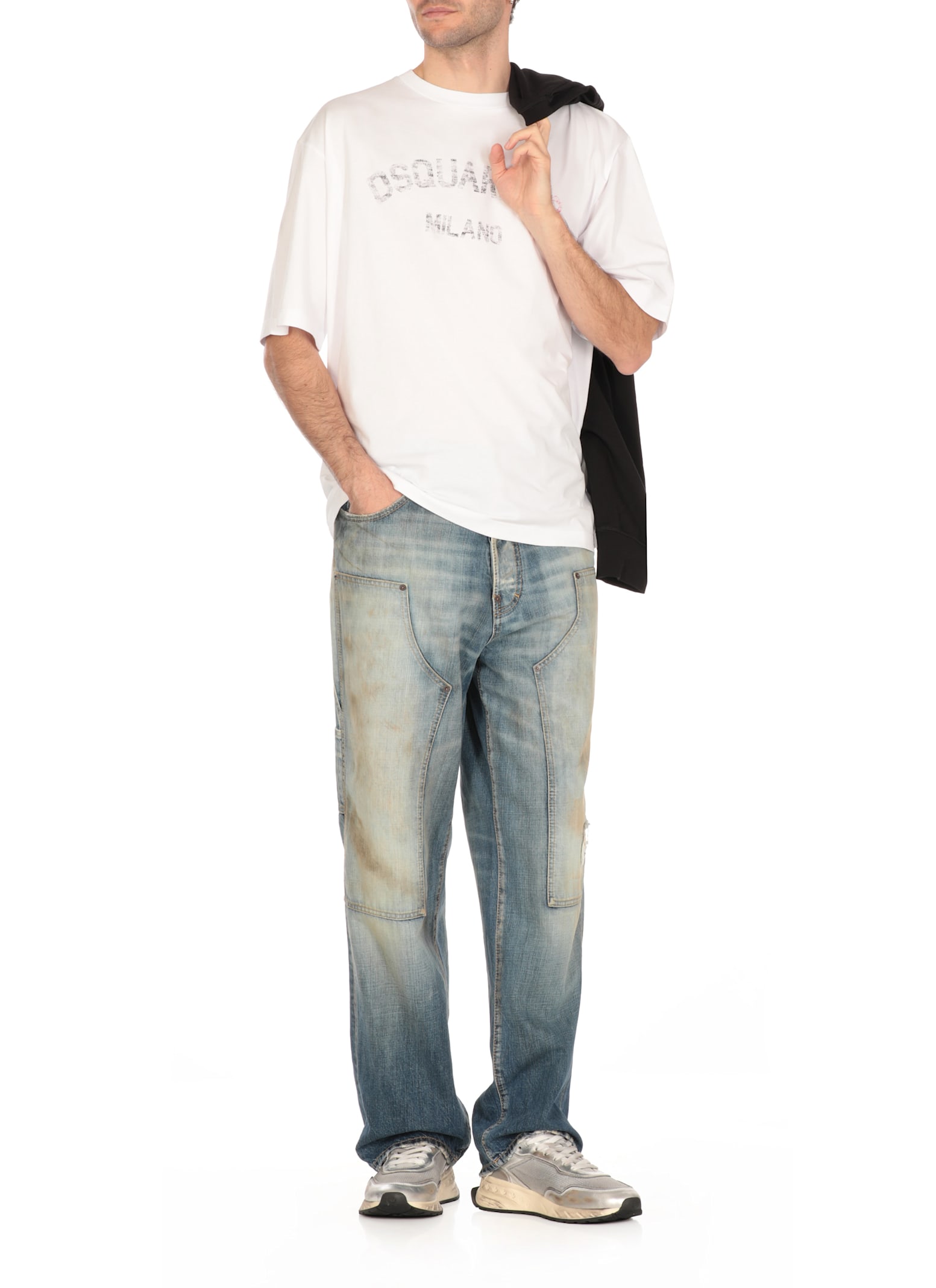 Dsquared2 Loose Fit White Cotton Jersey T-shirt With Vintage-effect Logo In White
