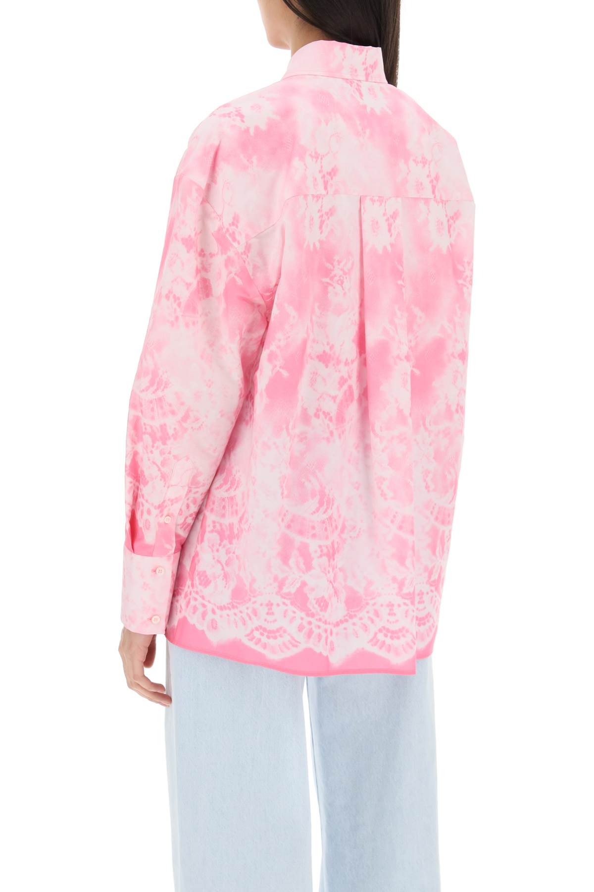 Shop Msgm Oversized Shirt With All-over Print In Rosa (pink)