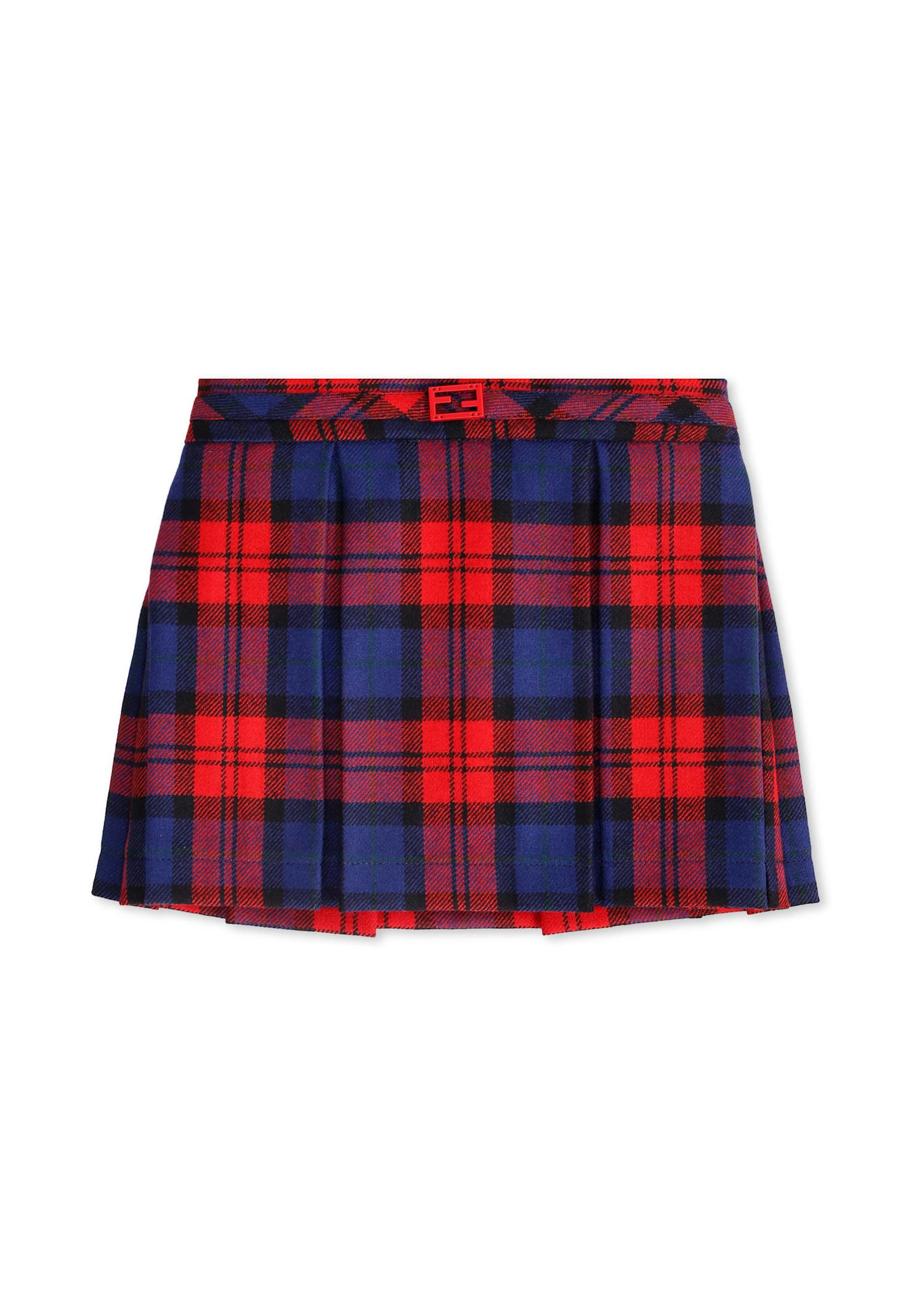 Fendi Red And Blue Checked Skirt For Baby Girl In Multi