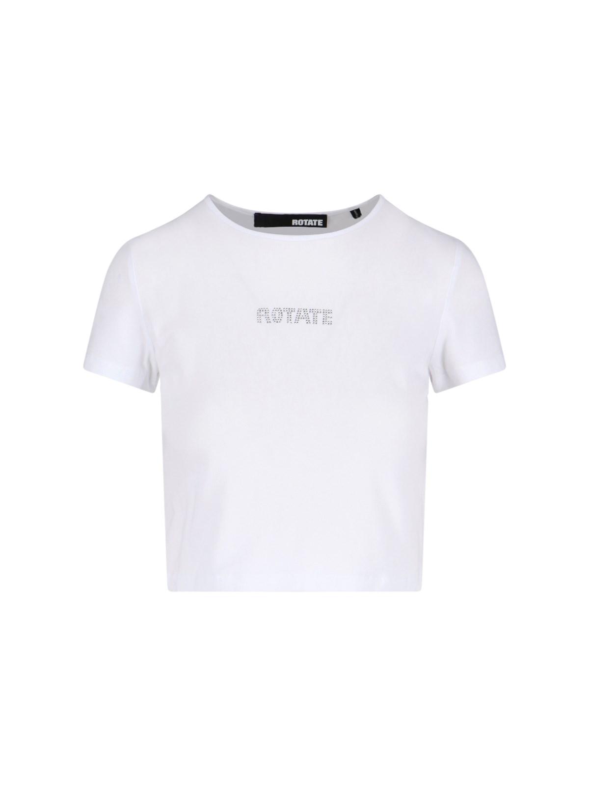 Shop Rotate Birger Christensen Logo Crop T-shirt In Bianco