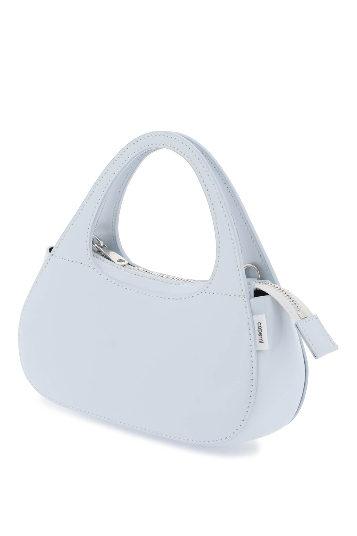 Shop Coperni Swipe Micro Baguette Bag In Shiny Leather In Blue (light Blue)