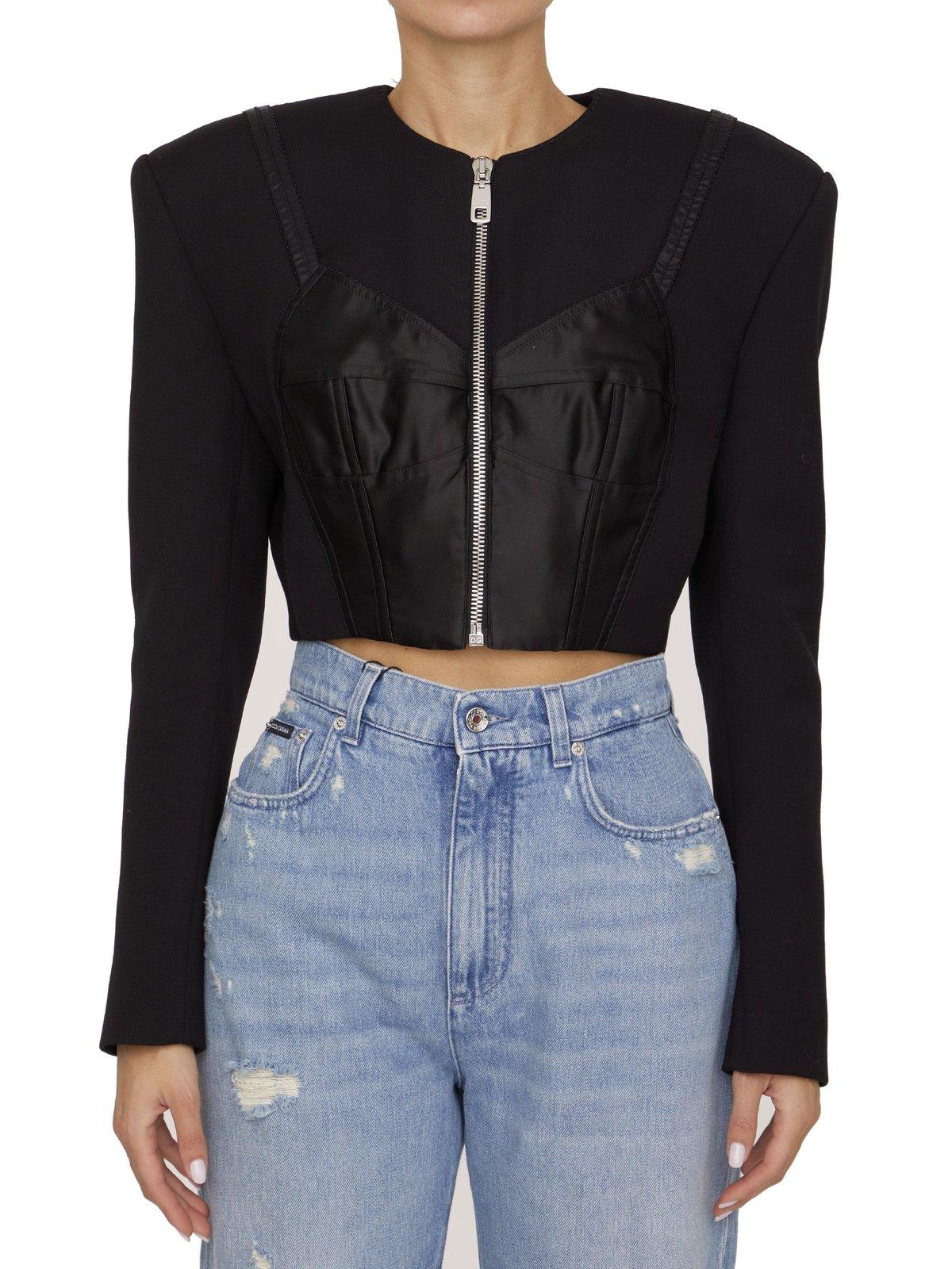 Shop Dolce & Gabbana Round Neck Cropped Jacket In Black