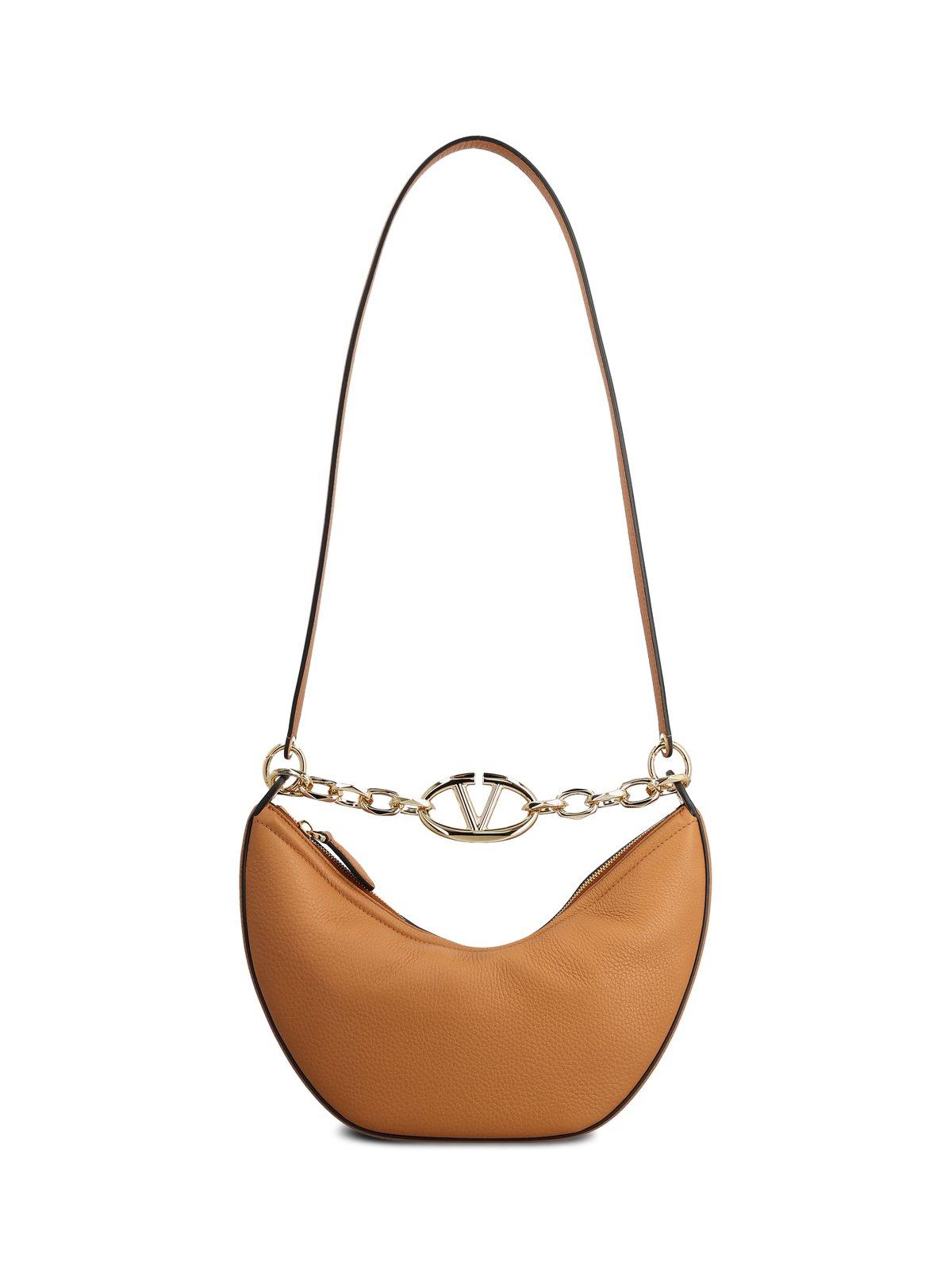 Shop Valentino Vlogo Moon Zip-up Small Shoulder Bag In Brown