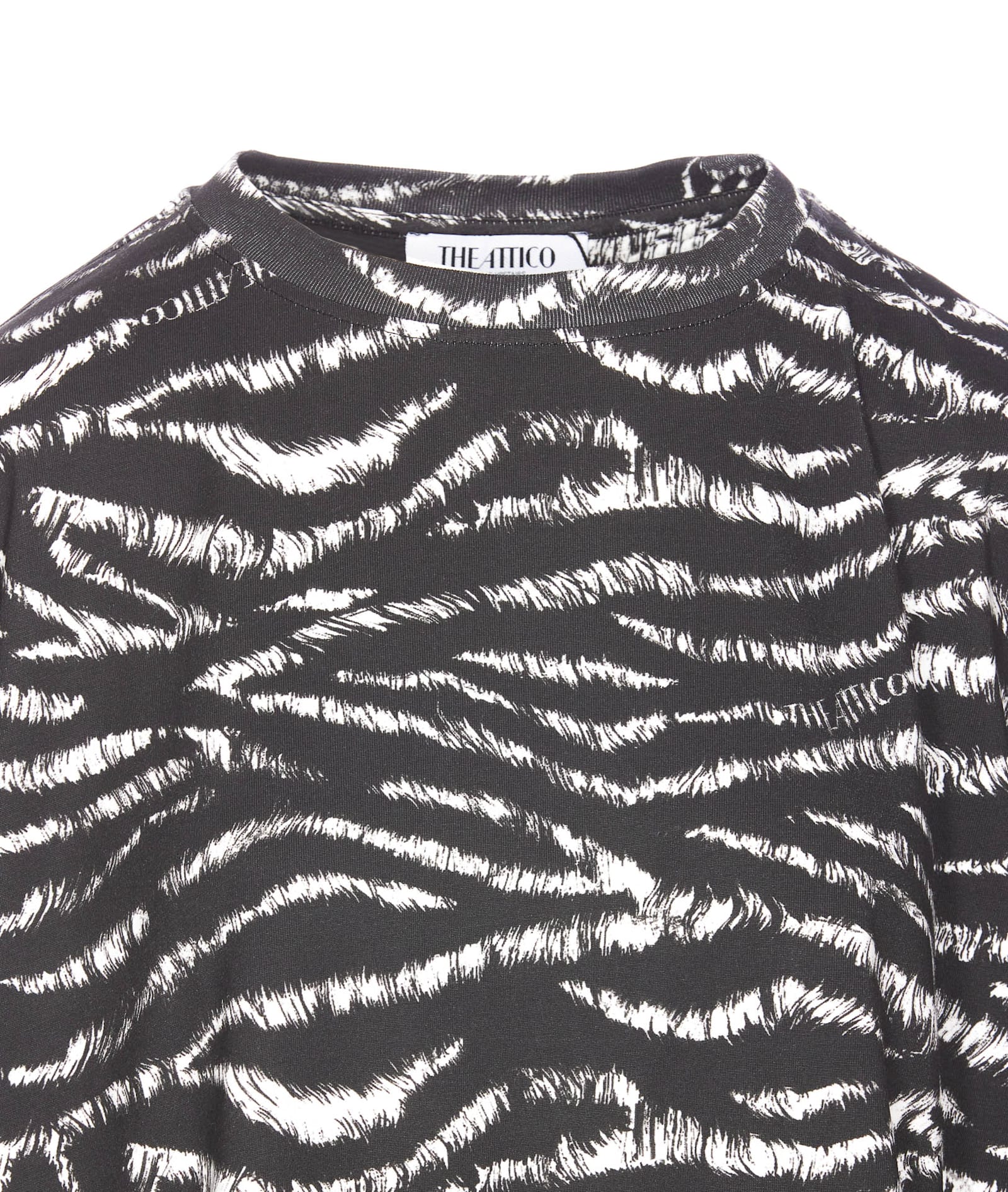 Attico Asymmetric Zebra Print Crewneck Top In Zebrato