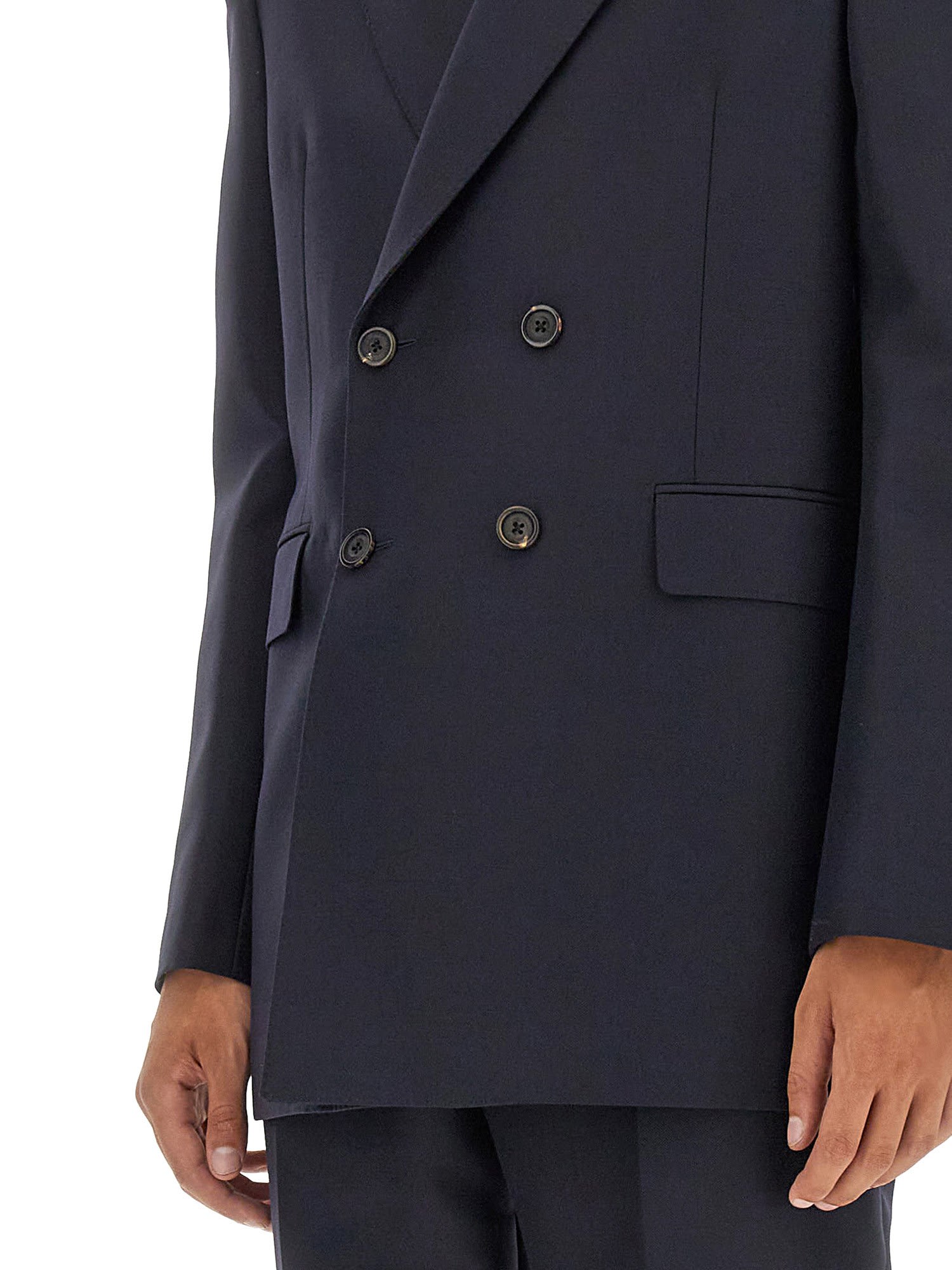 Alexander Mcqueen Double-breasted Tailored Jacket Structured Shoulders In Blu