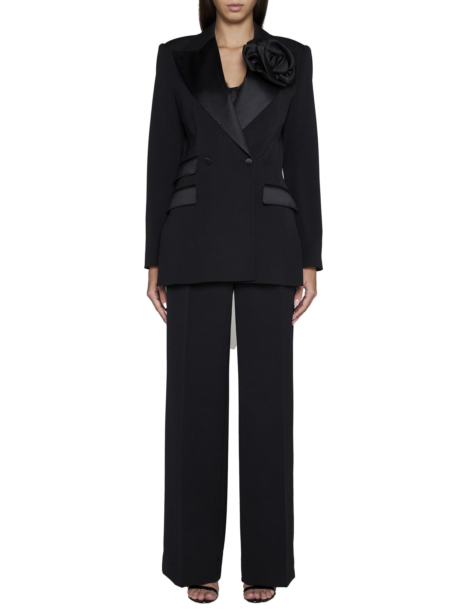 Shop Dolce & Gabbana Double-breasted Jacket With Applied Flower In Nero