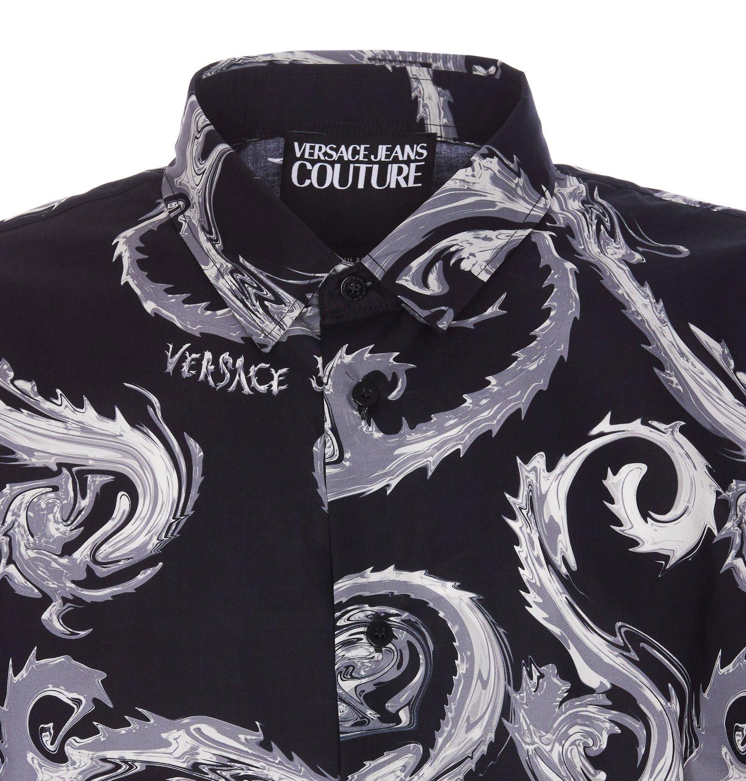 Shop Versace Jeans Couture Chrome Couture-printed Poplin Shirt In Black