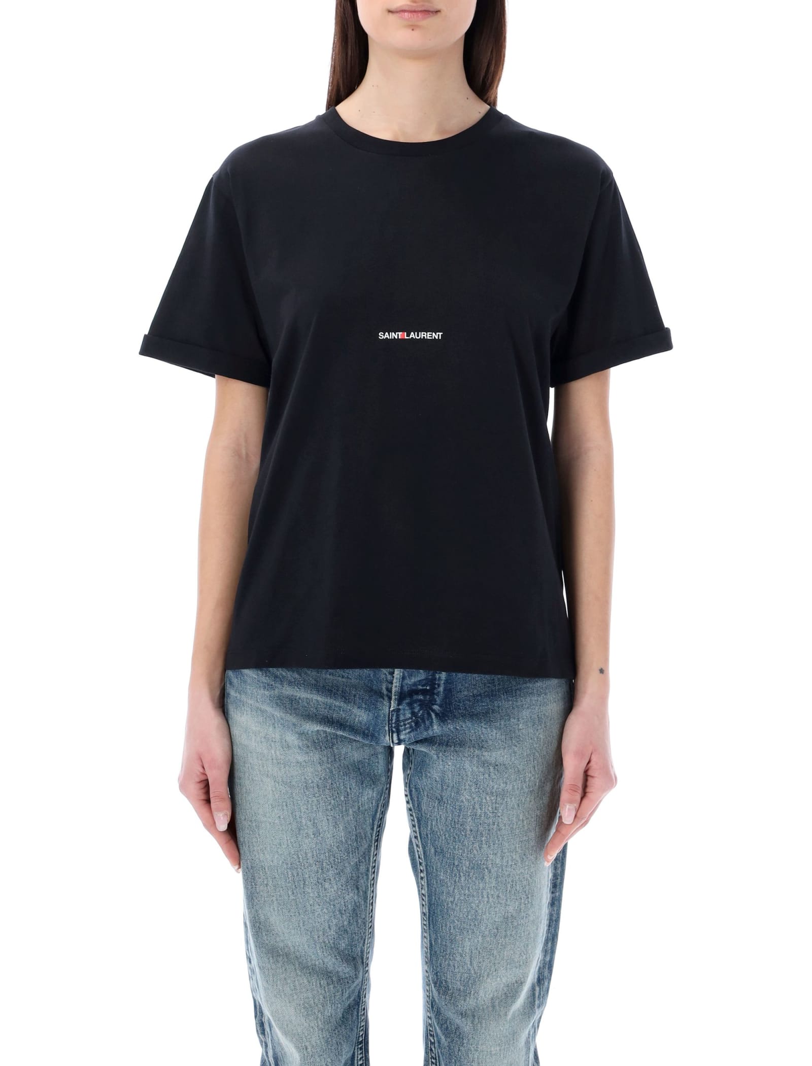 Shop Saint Laurent Classic Logo T-shirt In Black