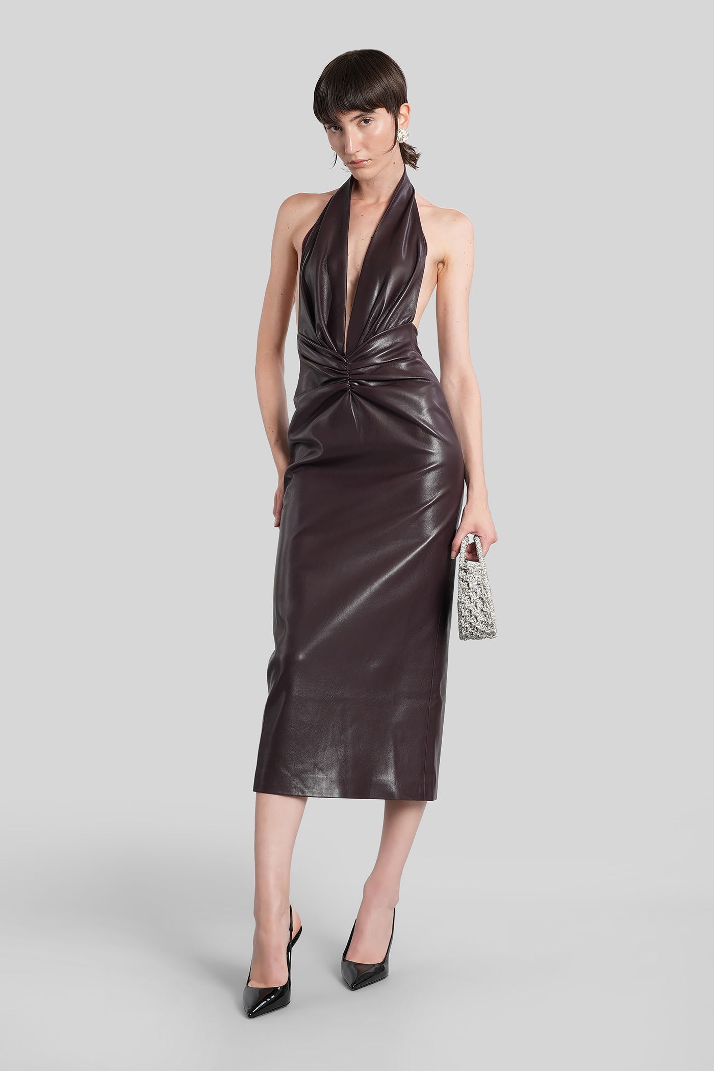 The Andamane Zendaya Dress In Bordeaux Polyester In Brown