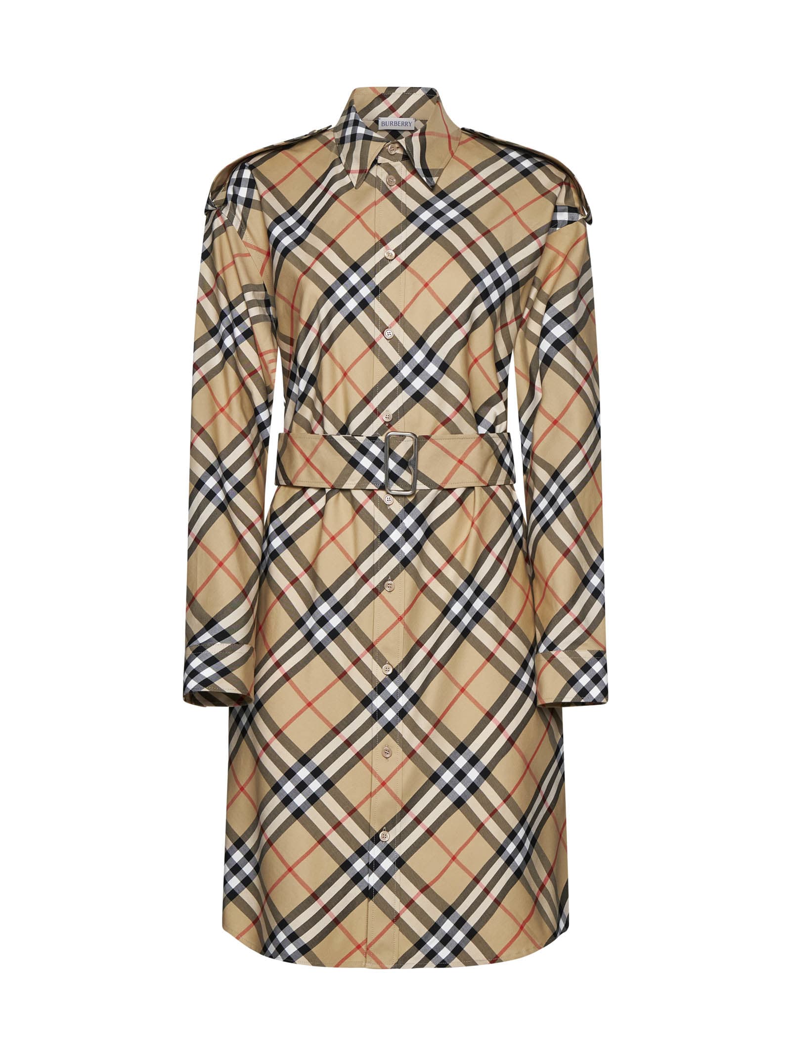 Shop Burberry Dress In Sand Ip Check