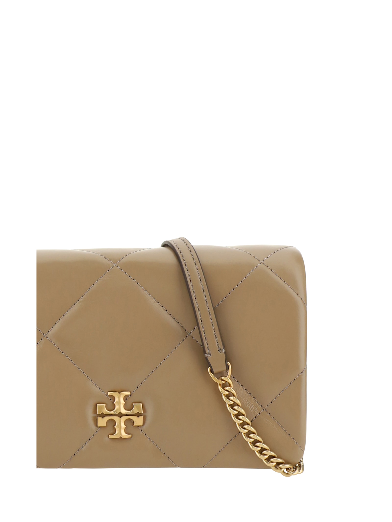 Shop Tory Burch Kira Diamond Shoulder Wallet In Taupe Oak