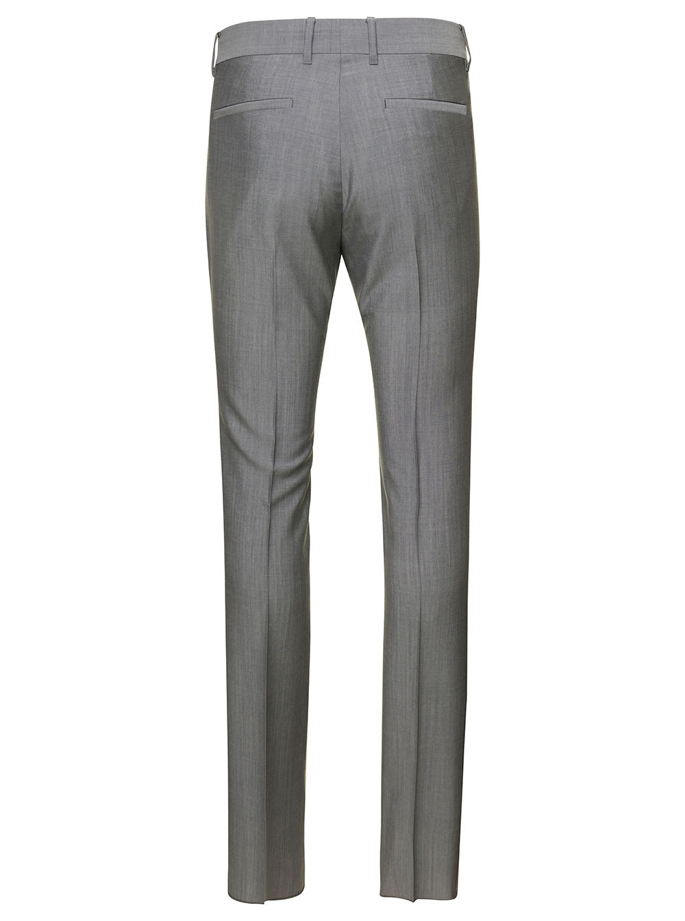 Shop Givenchy Grey Slim Pants With Metallic Logo Detail In Wool Blend Man