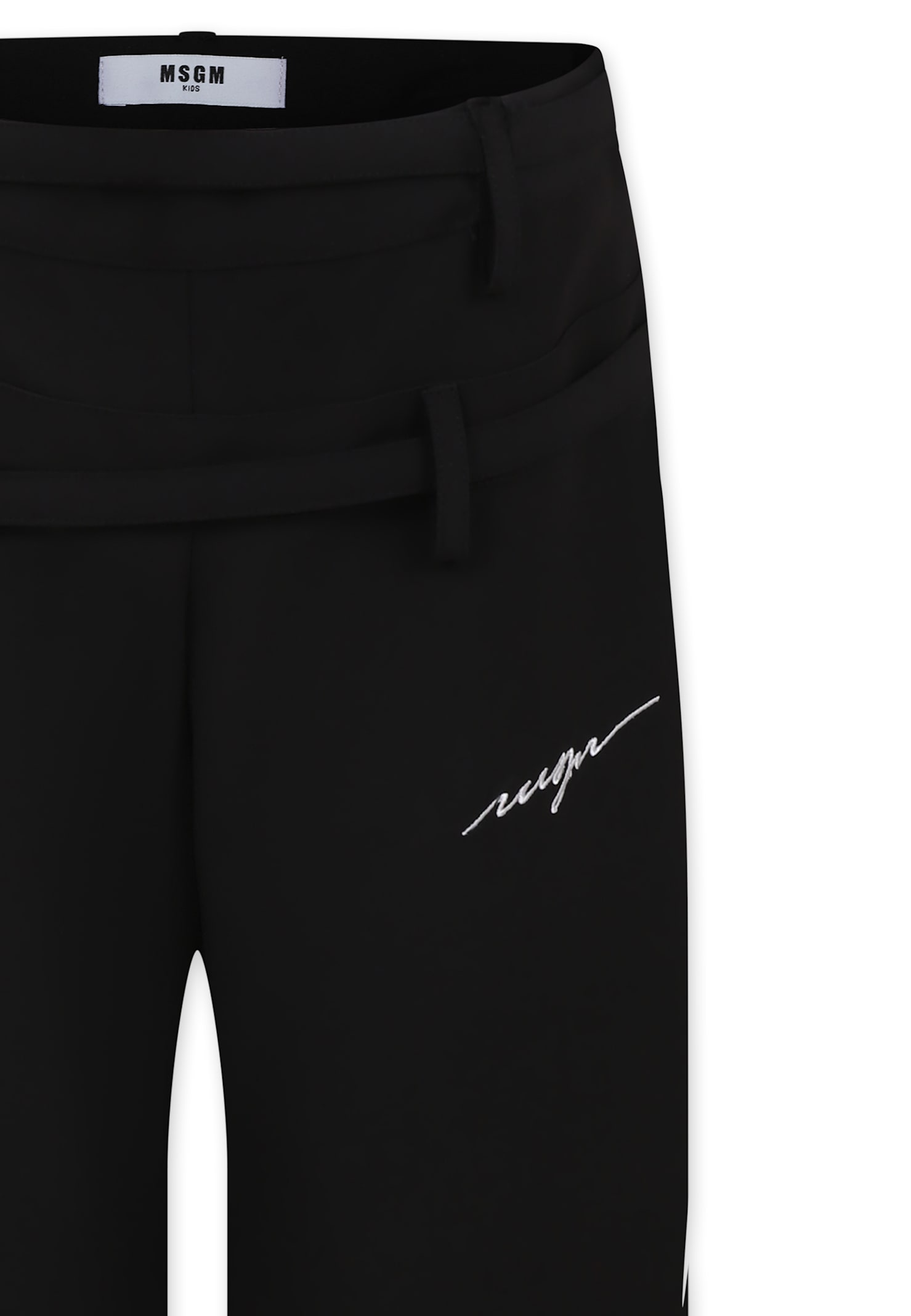 Msgm Black Trousers For Girl With Logo In Black